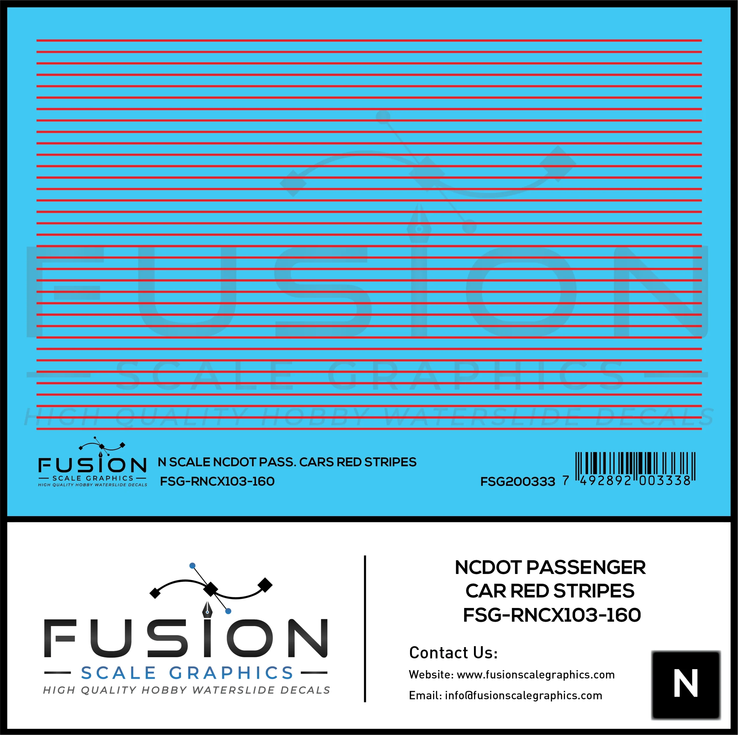 N Scale North Carolina DOT Passenger Car Red Stripes Decal Set - Fusion Scale Graphics