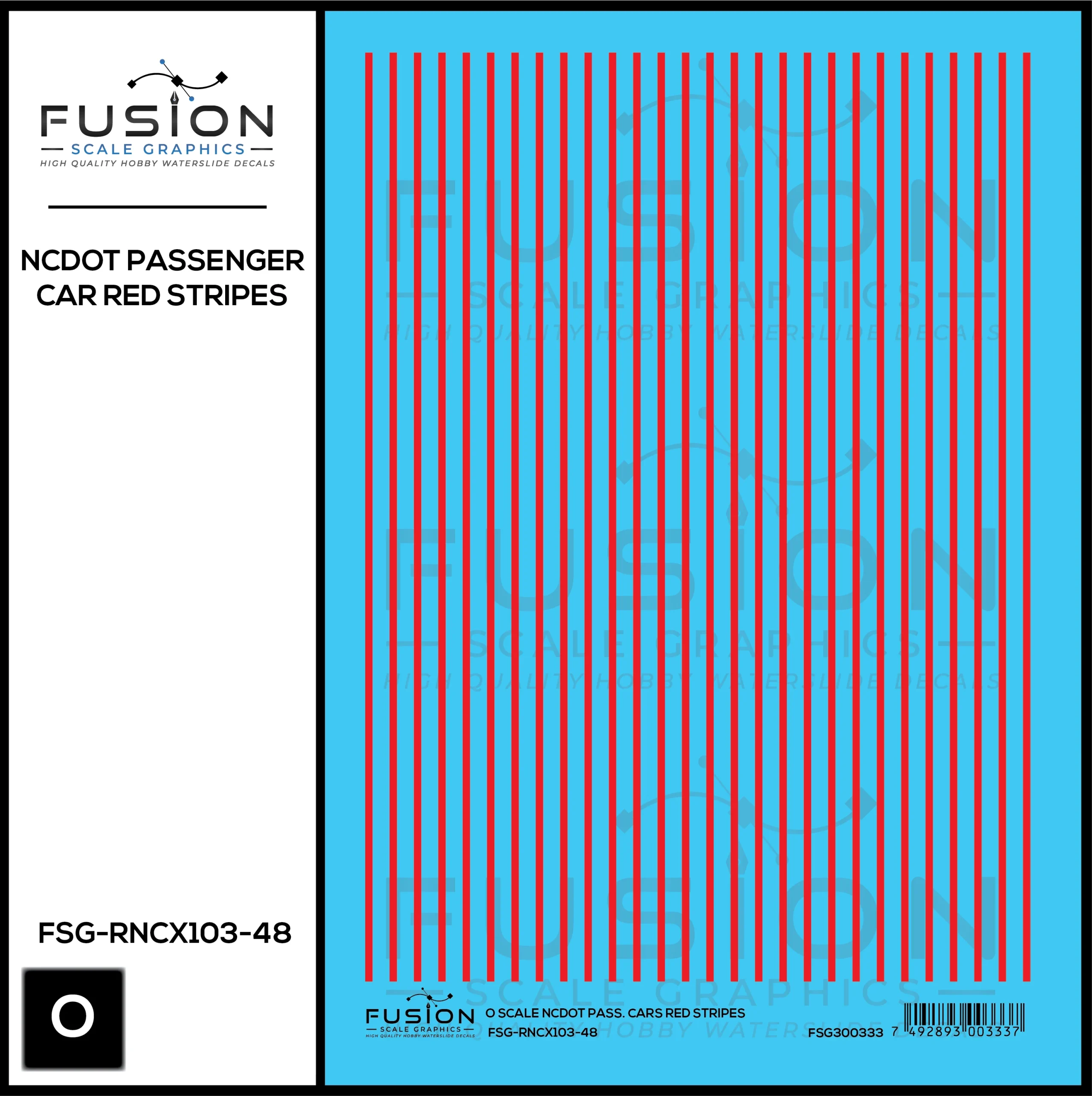 O Scale North Carolina Passenger Car Red Stripes Decal Set - Fusion Scale Graphics