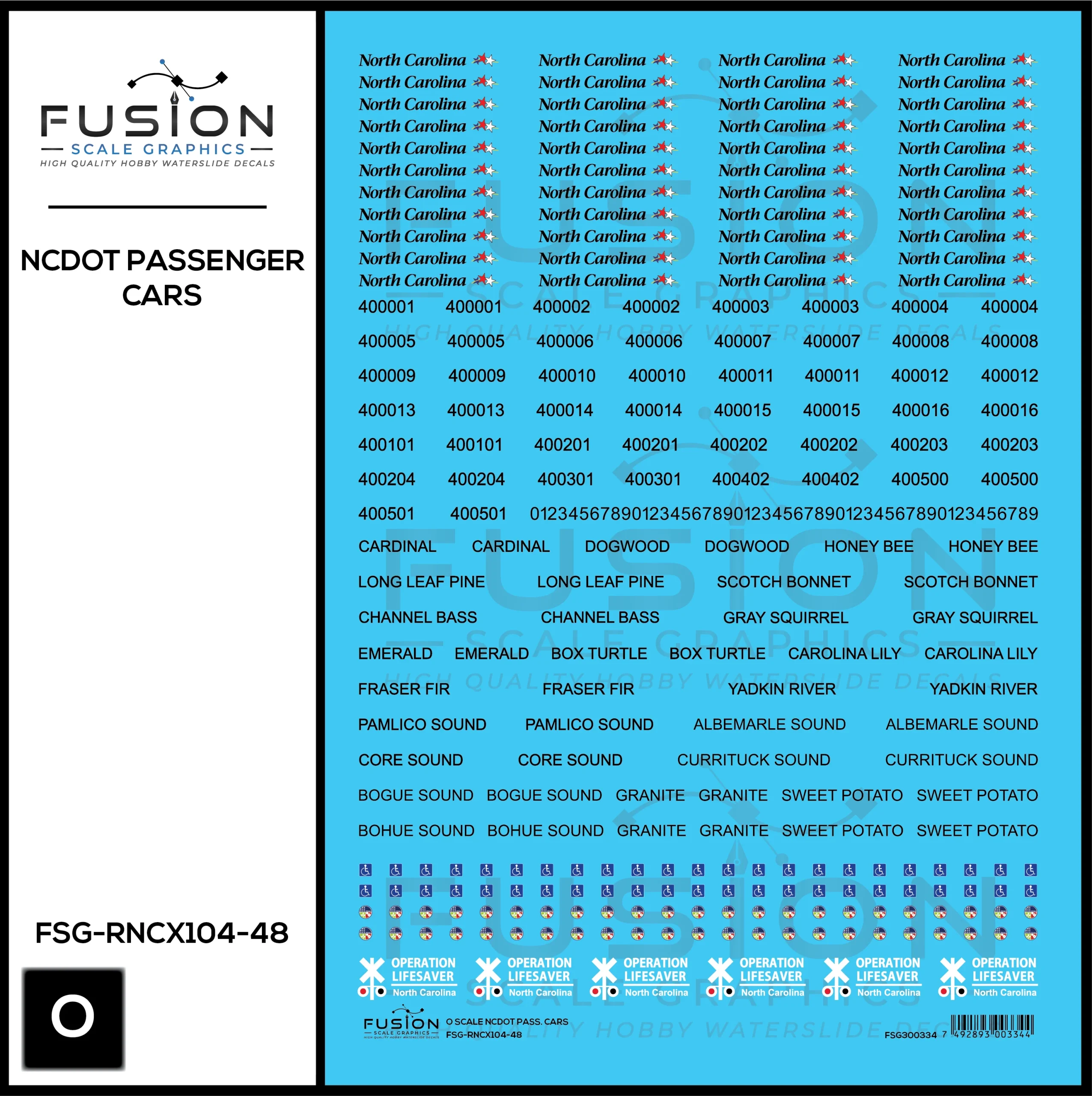 O Scale North Carolina DOT Passenger Cars Decal Set - Fusion Scale Graphics