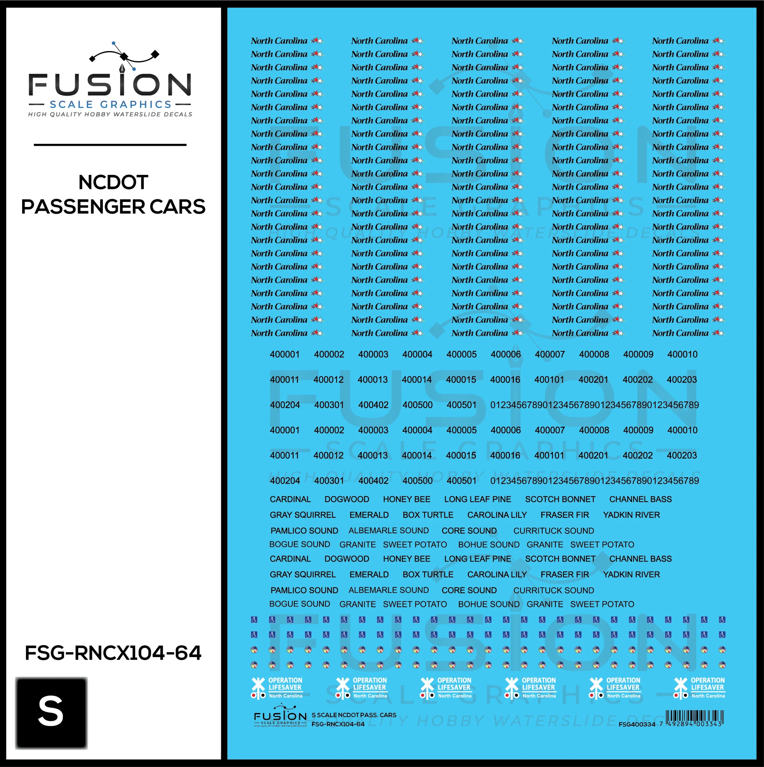 S Scale North Carolina DOT Passenger Cars Decal Set - Fusion Scale Graphics