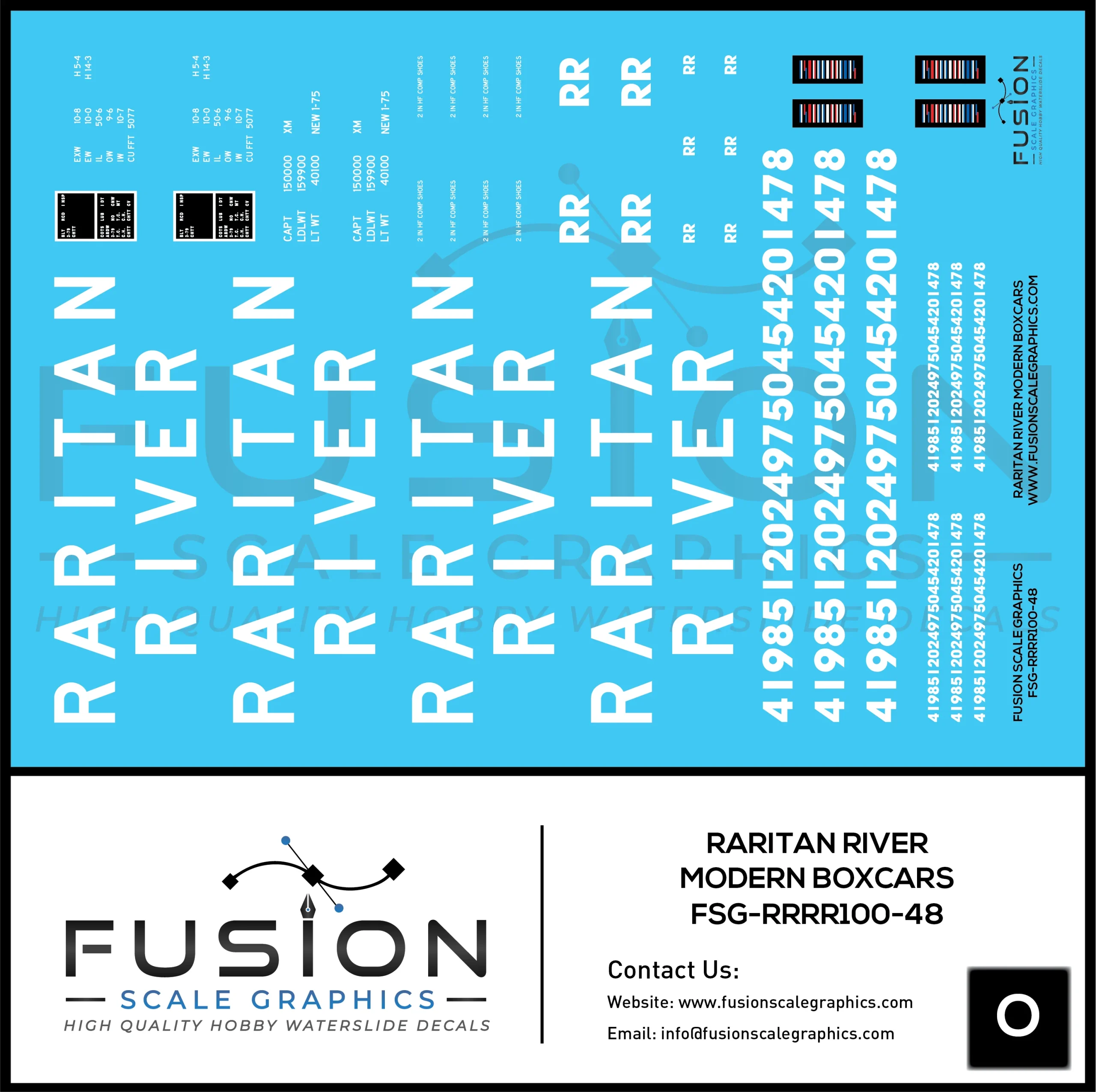 O Scale Raritan River Railroad Modern Boxcars Decal Set - Fusion Scale Graphics