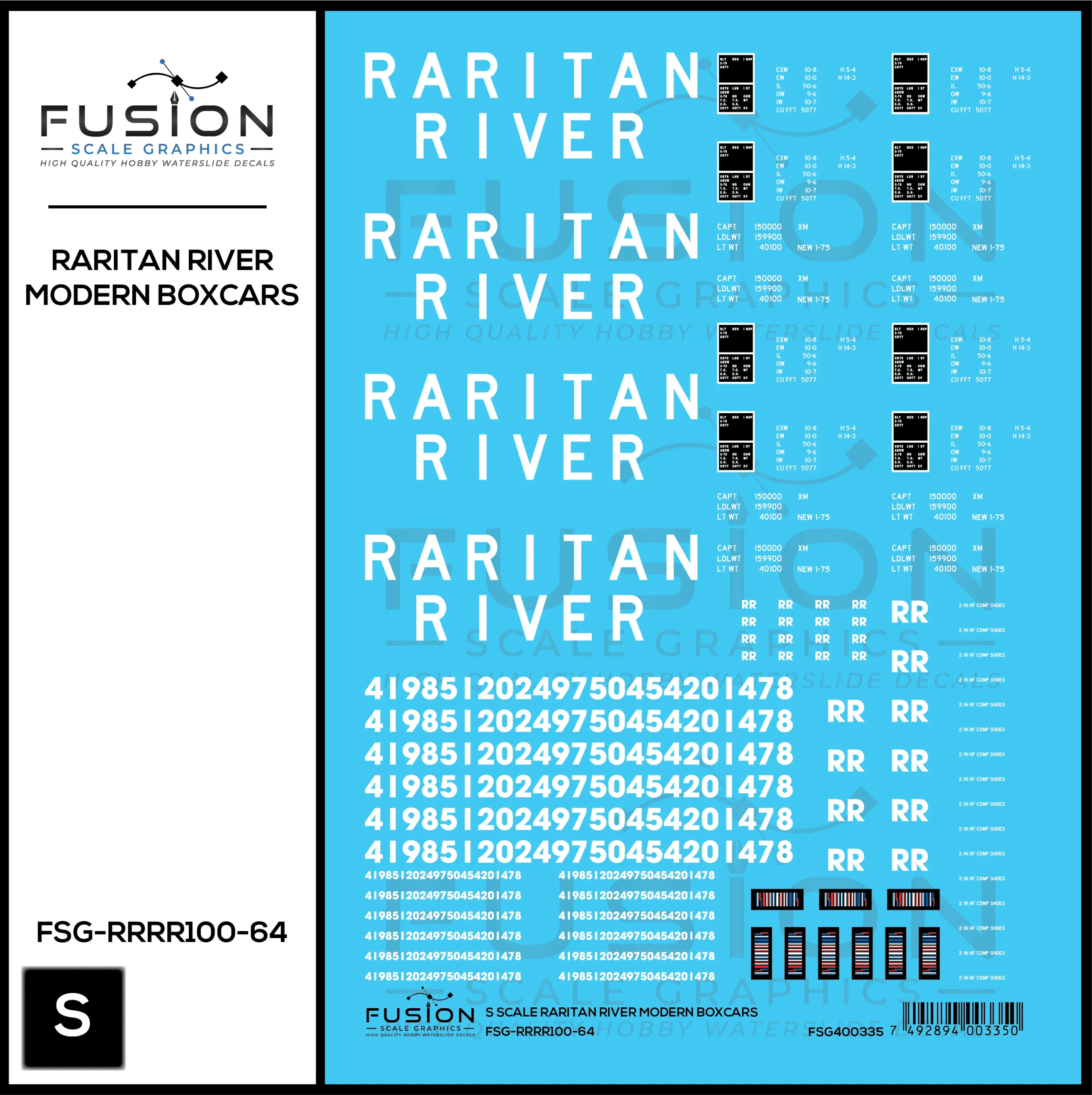 S Scale Raritan River Modern Boxcars Decal Set - Fusion Scale Graphics