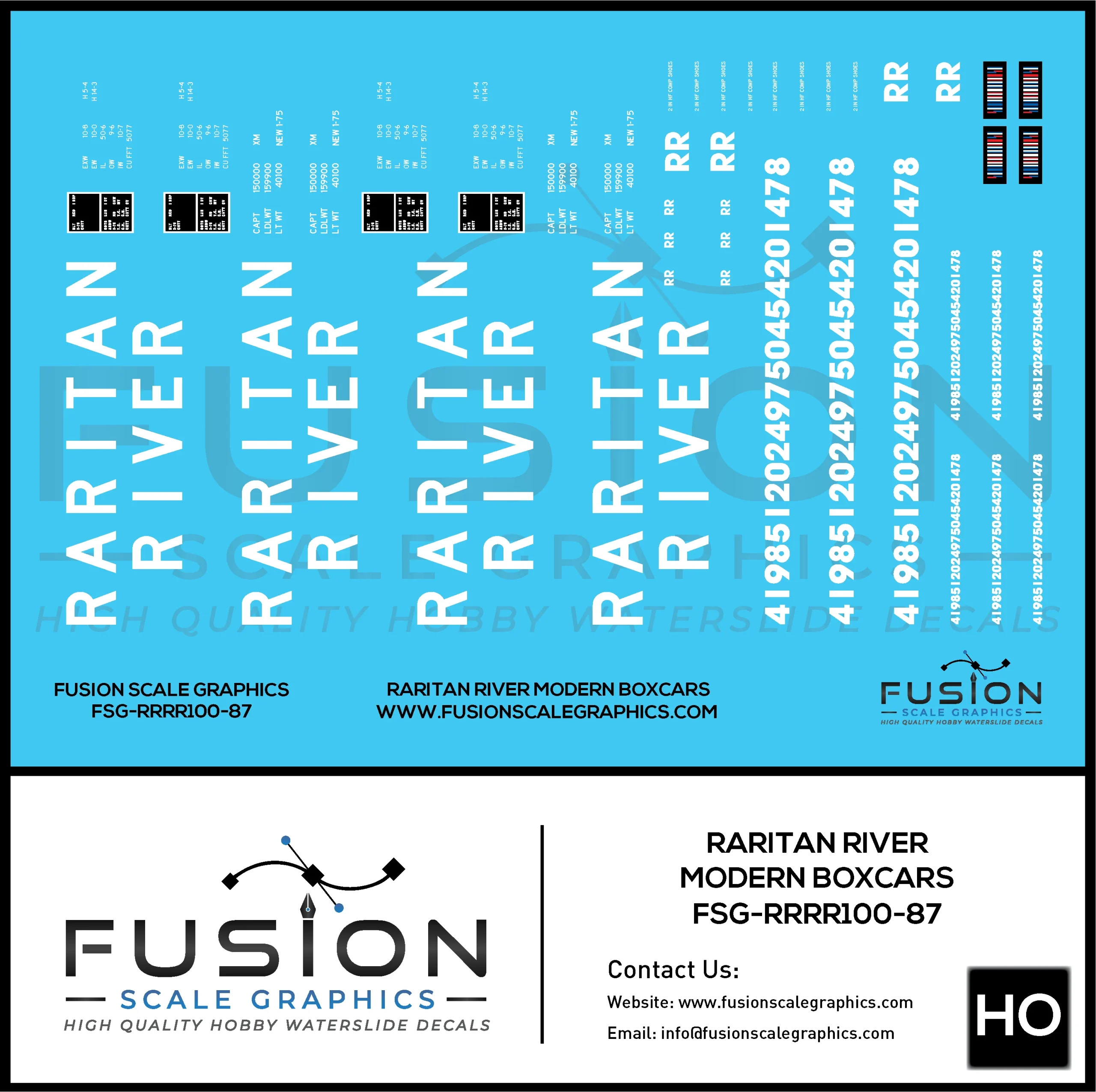 HO Scale Scale Raritan River Railroad Modern Boxcars Decal Set - Fusion Scale Graphics