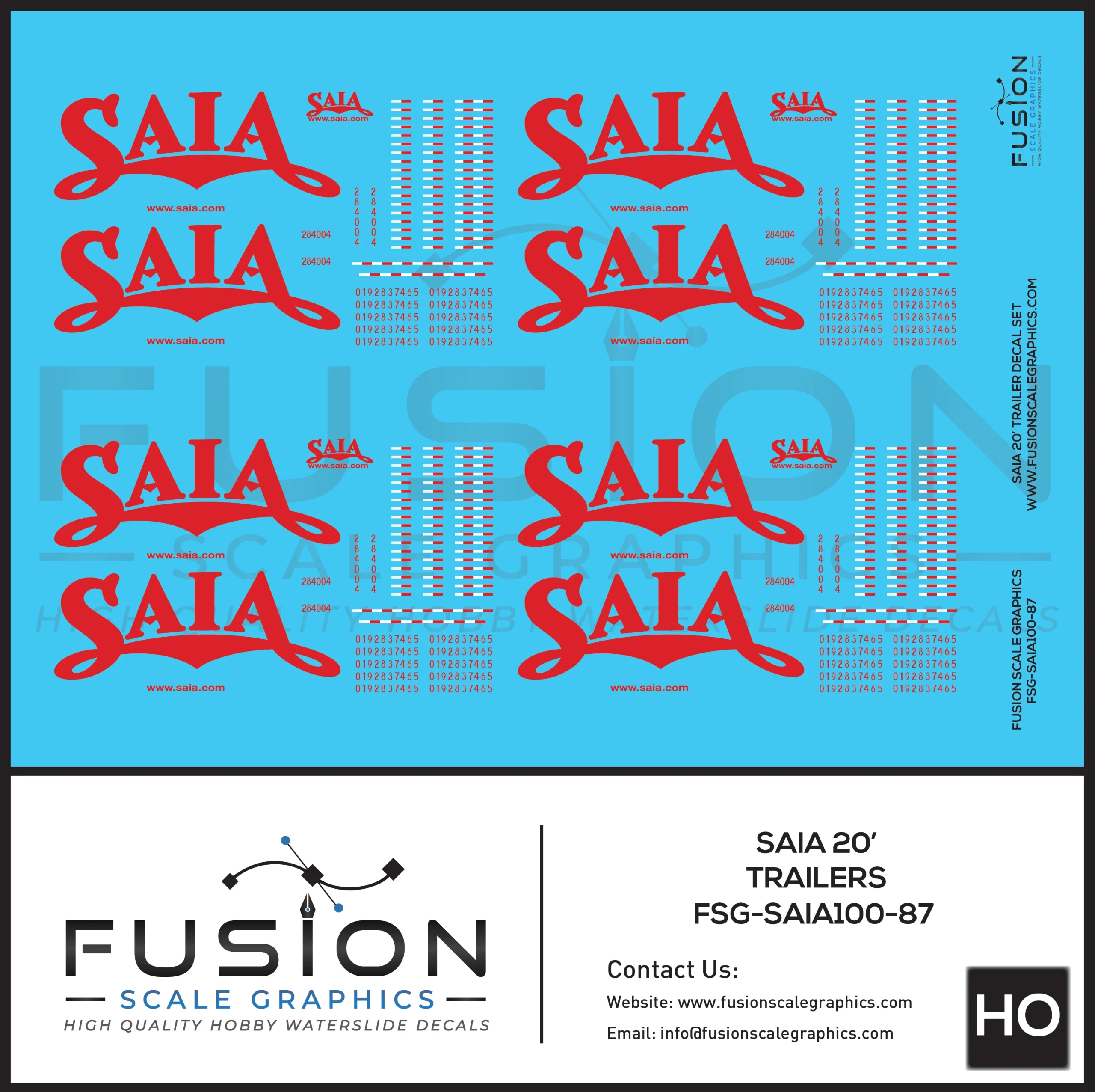 HO Scale Saia 20' Trailer Decal Set - Fusion Scale Graphics