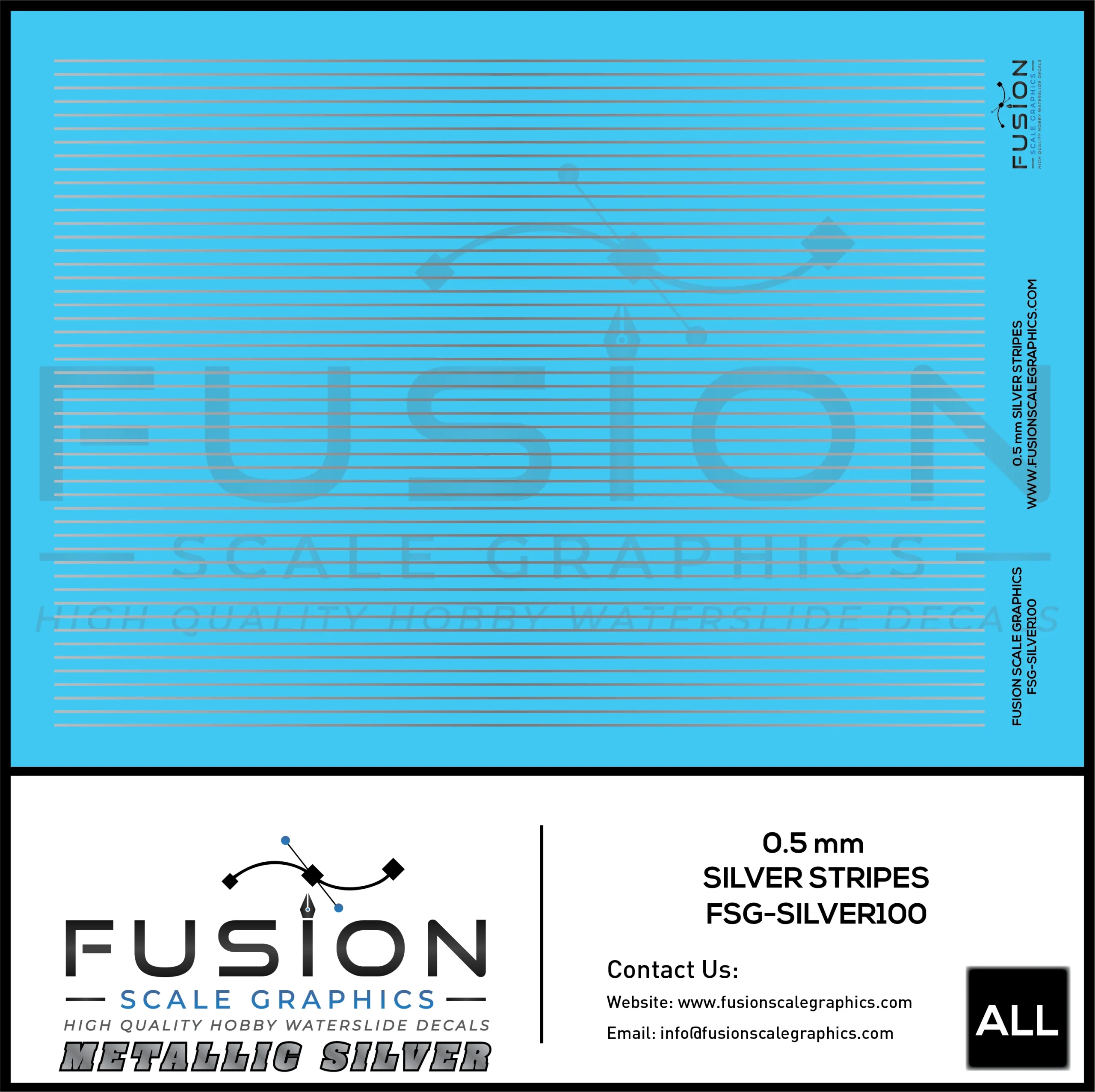 Metallic Silver 0.5mm Wide Stripe Decal Set - Fusion Scale Graphics