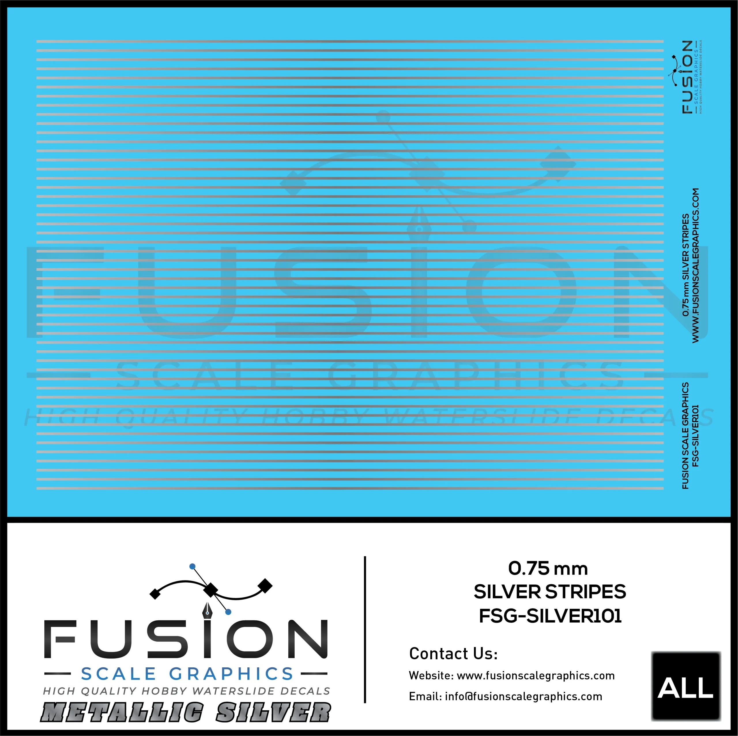 Metallic Silver 0.75mm Wide Gold Stripe Decal Set - Fusion Scale Graphics