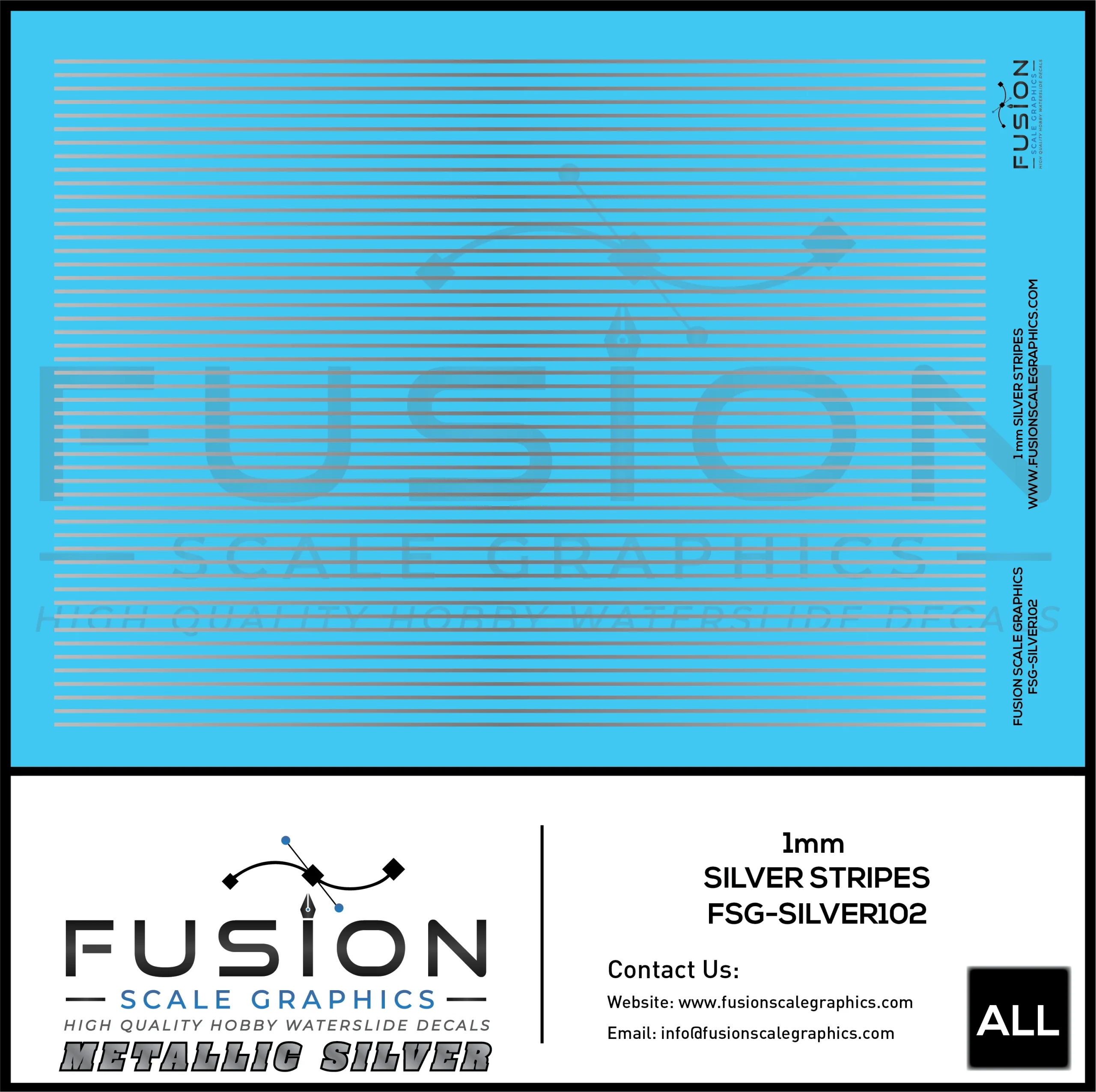 Metallic Silver 1mm Wide Gold Stripe Decal Set - Fusion Scale Graphics