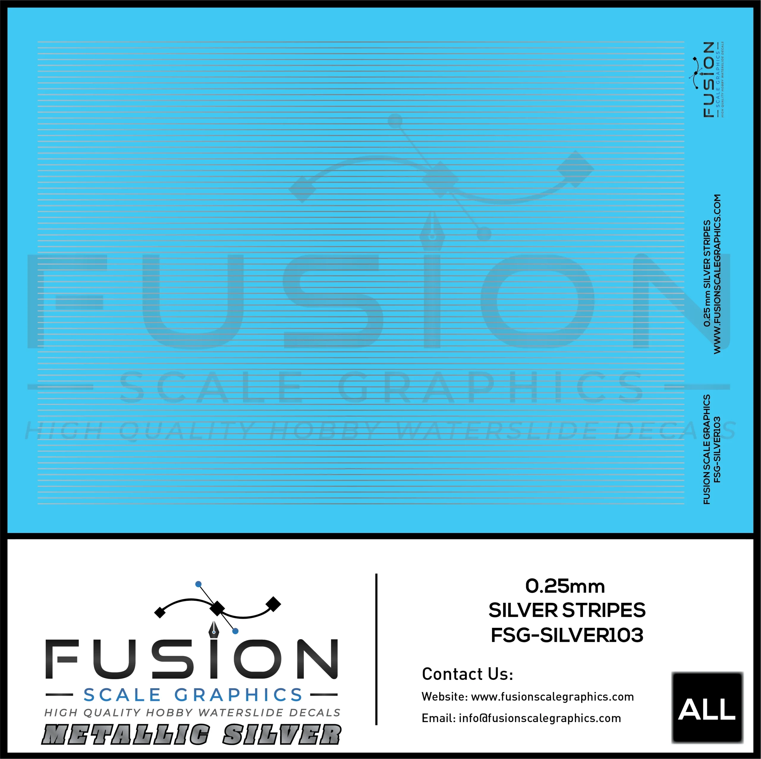 Metallic Gold 0.25mm Wide Siilver Stripe Decal Set - Fusion Scale Graphics