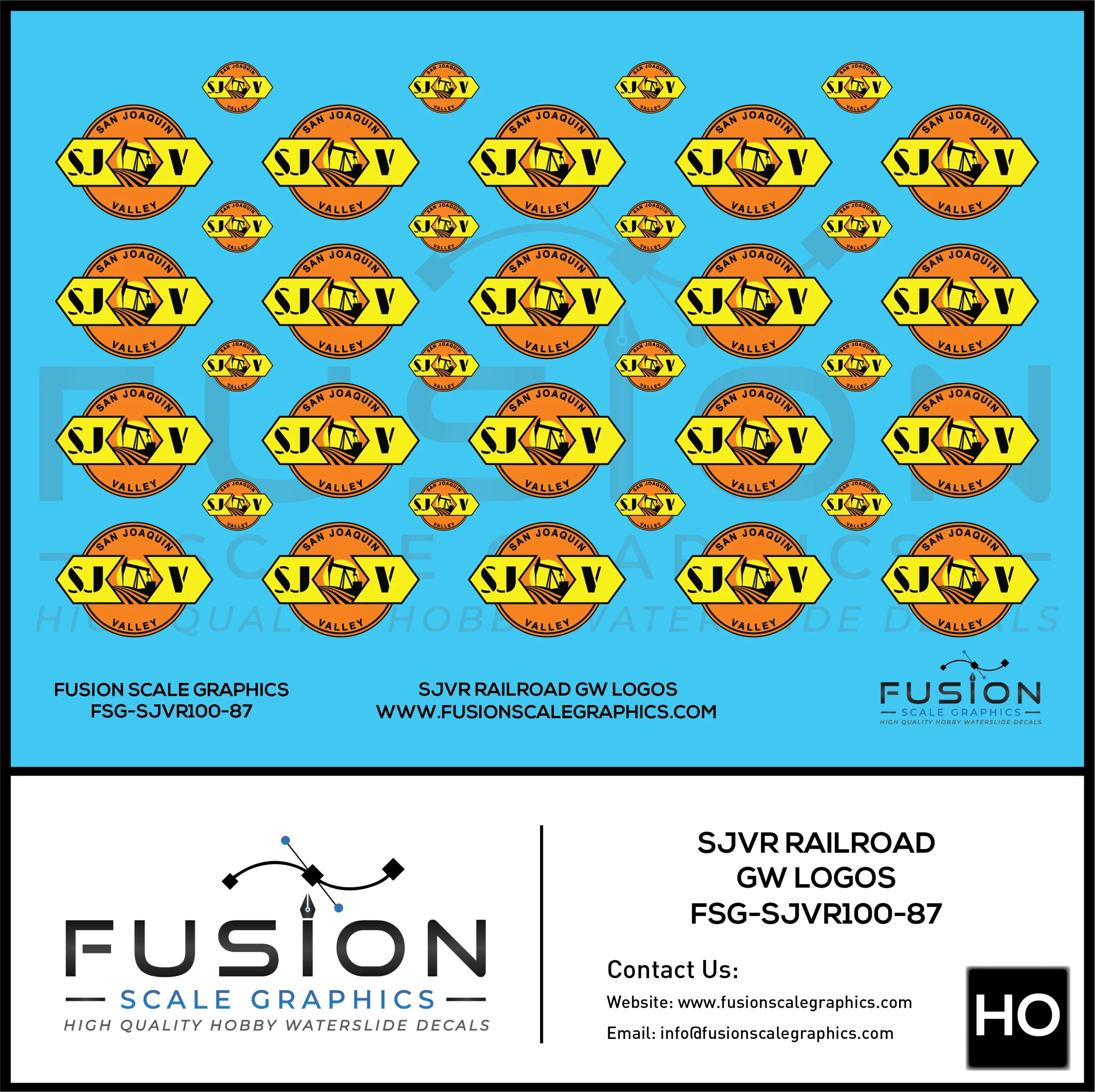 HO Scale San Joaquin Valley SJVR Railroad Logos Decal Set - Fusion Scale Graphics