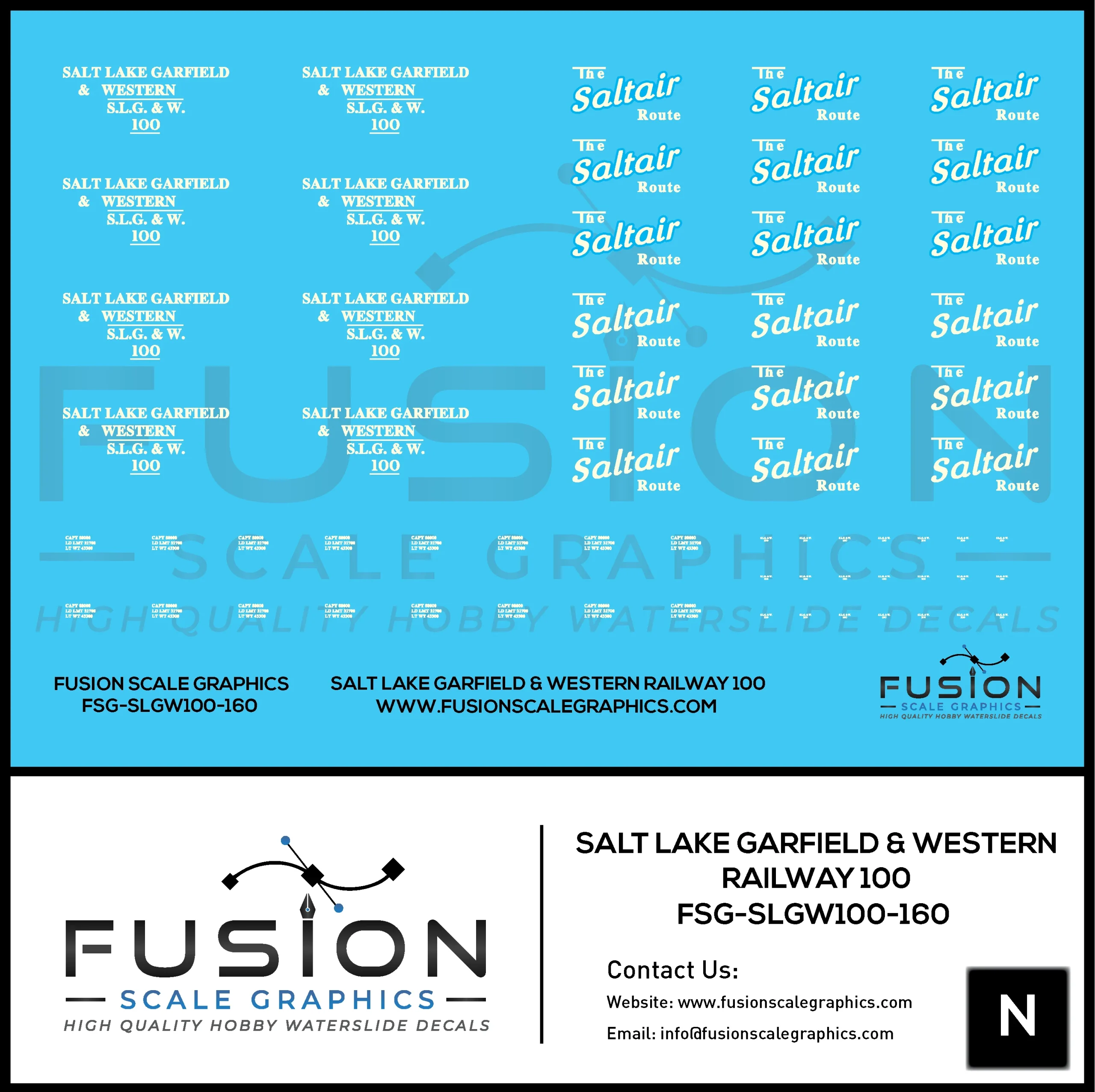 N Scale Salt Lake Garfield & Western Railway Boxcar 100 Decal Set - Fusion Scale Graphics