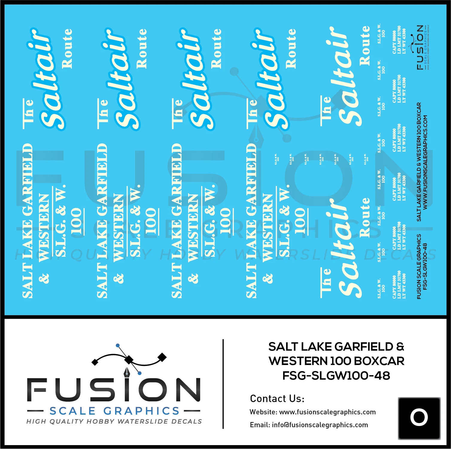 O Scale Salt Lake Garfield & Western Railway Boxcar 100 Decal Set - Fusion Scale Graphics