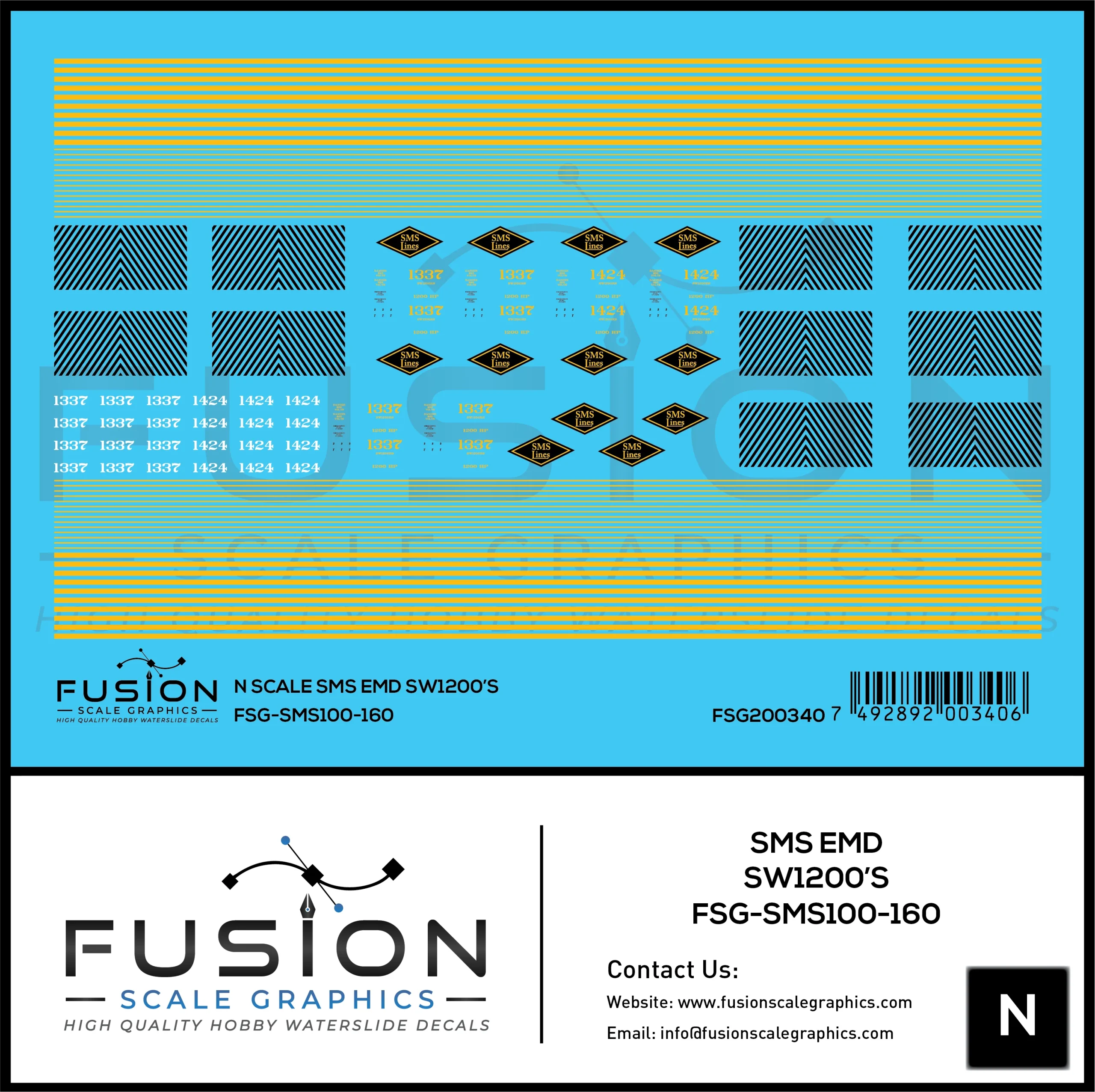 N Scale SMS Lines EMD SW1200 Locomotives Decal Set - Fusion Scale Graphics