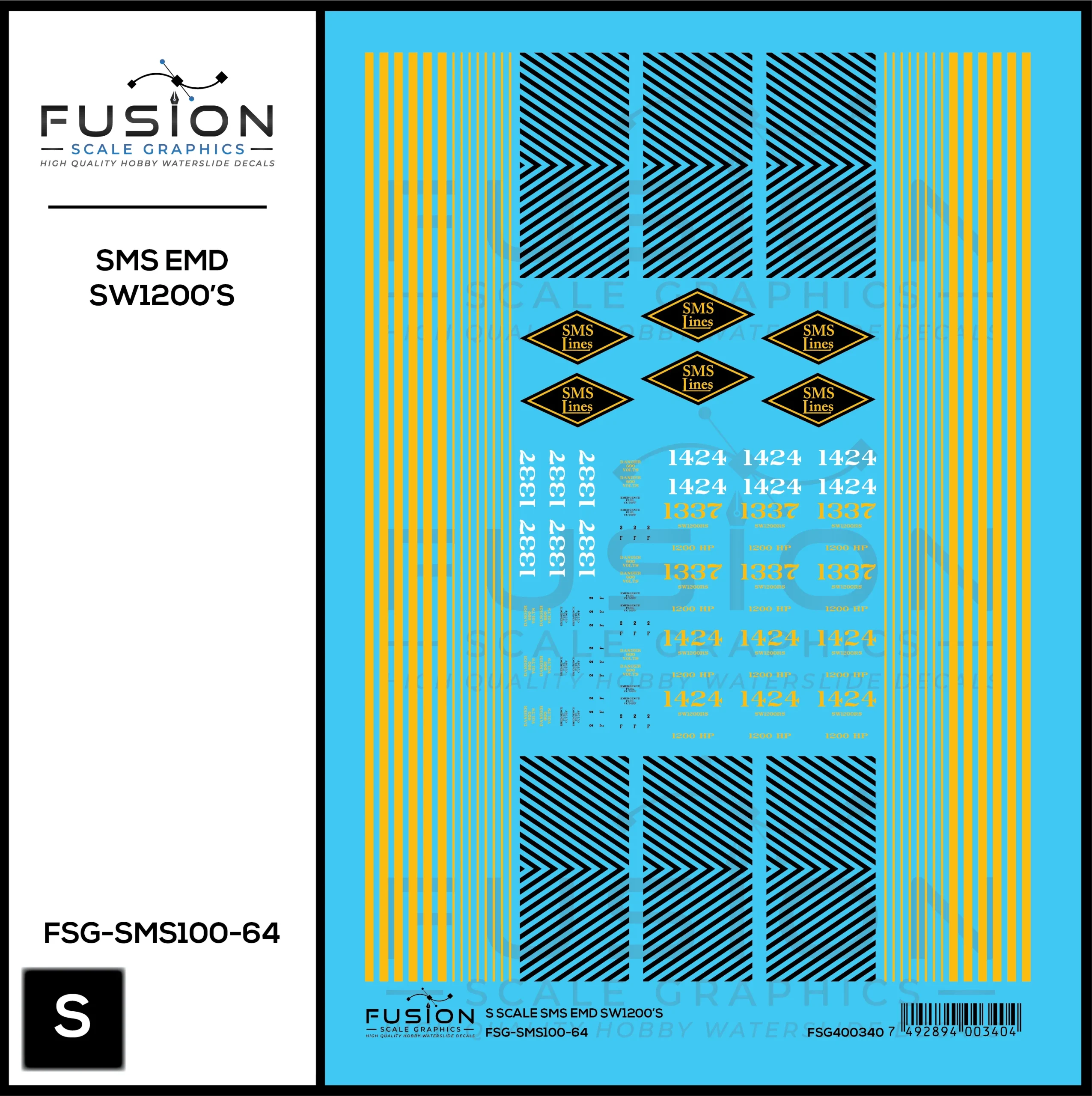S Scale SMS Lines EMD SW1200 Locomotives Decal Set - Fusion Scale Graphics
