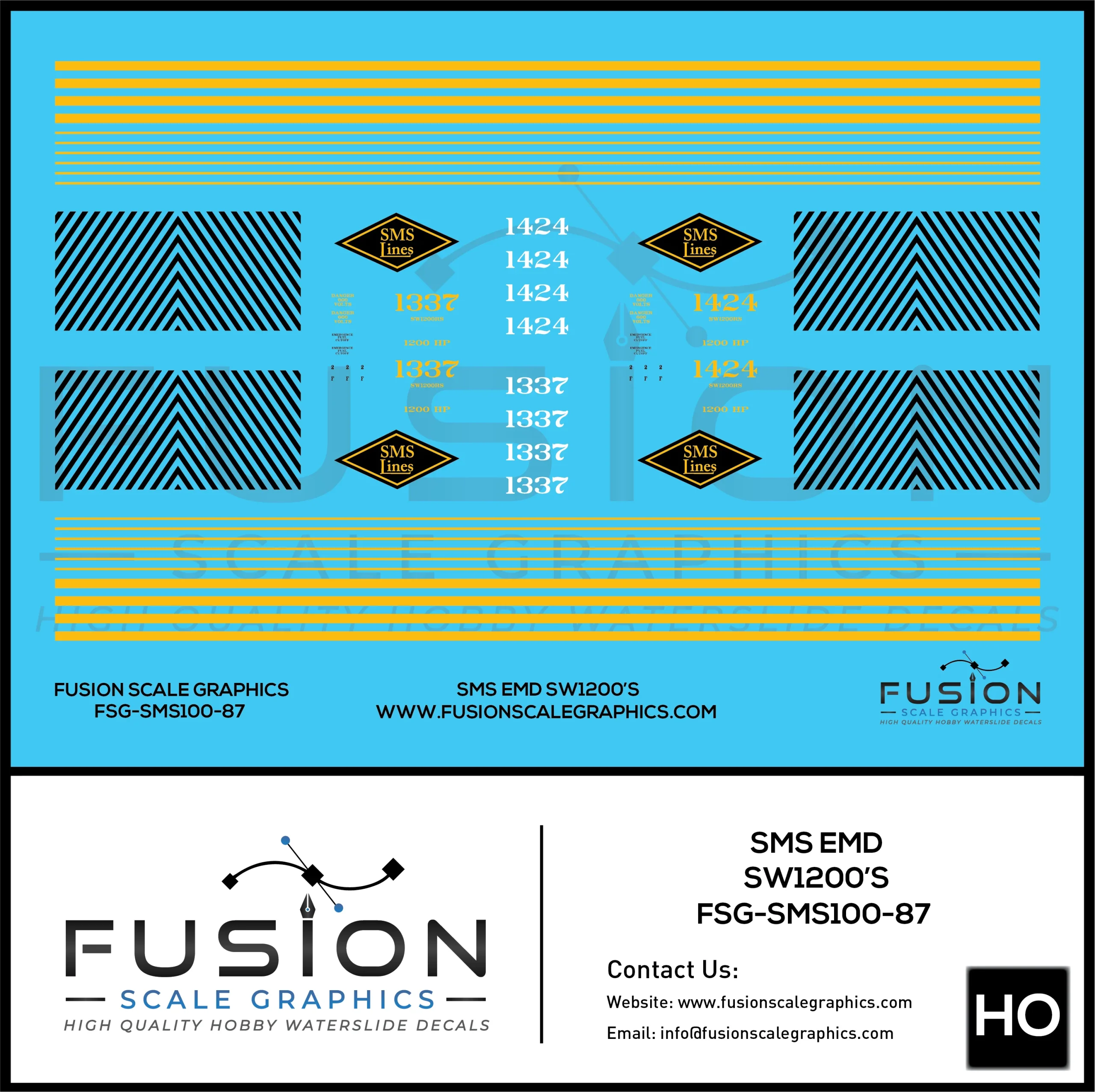 HO Scale SMS Lines EMD SW1200 Locomotives Decal Set - Fusion Scale Graphics