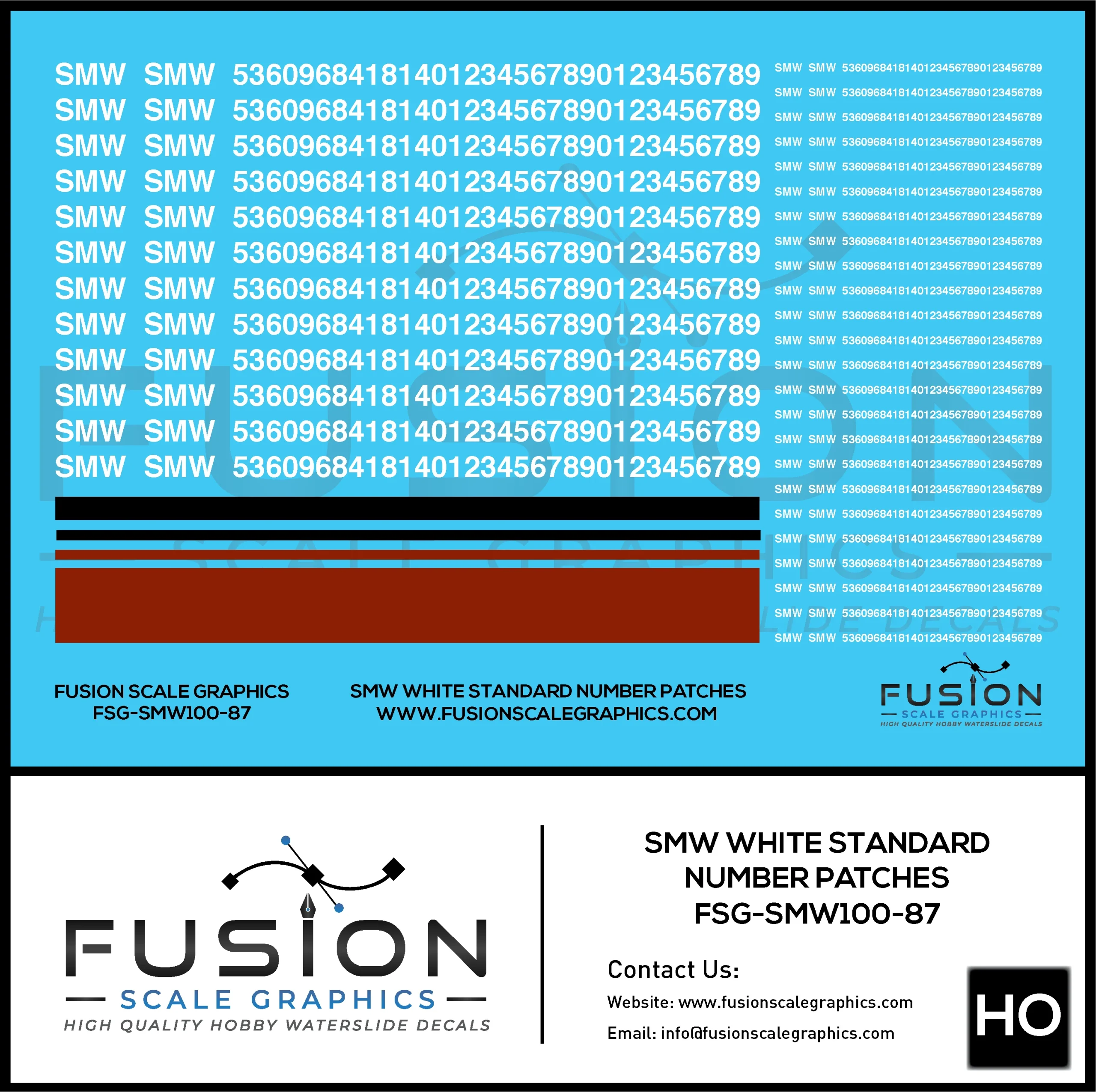 HO Scale SMW White Freight Car Number Patching Decal Set - Fusion Scale Graphics