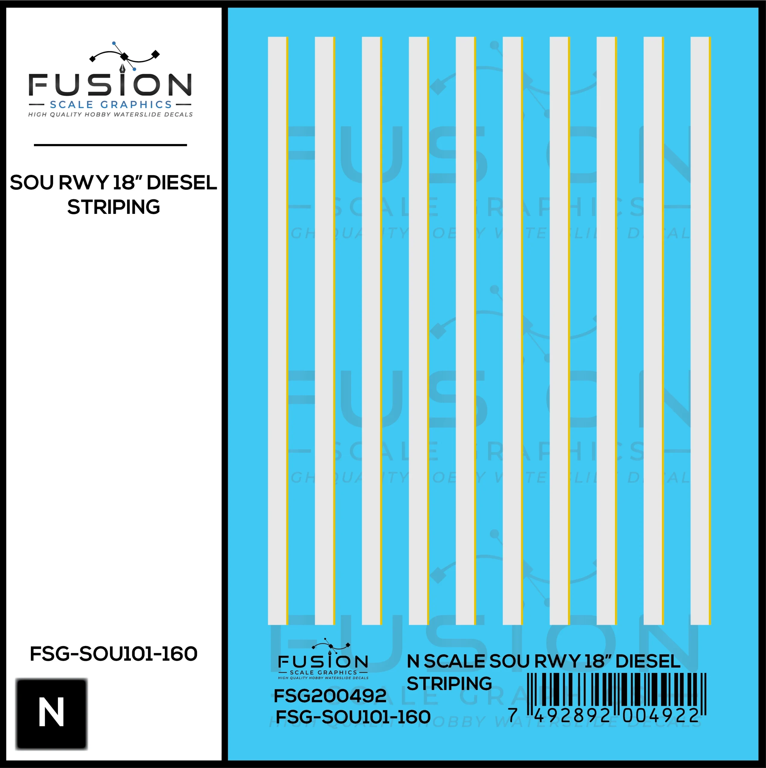 N Scale Southern Railway 18" Diesel Locomotive Striping Decal Set - Fusion Scale Graphics