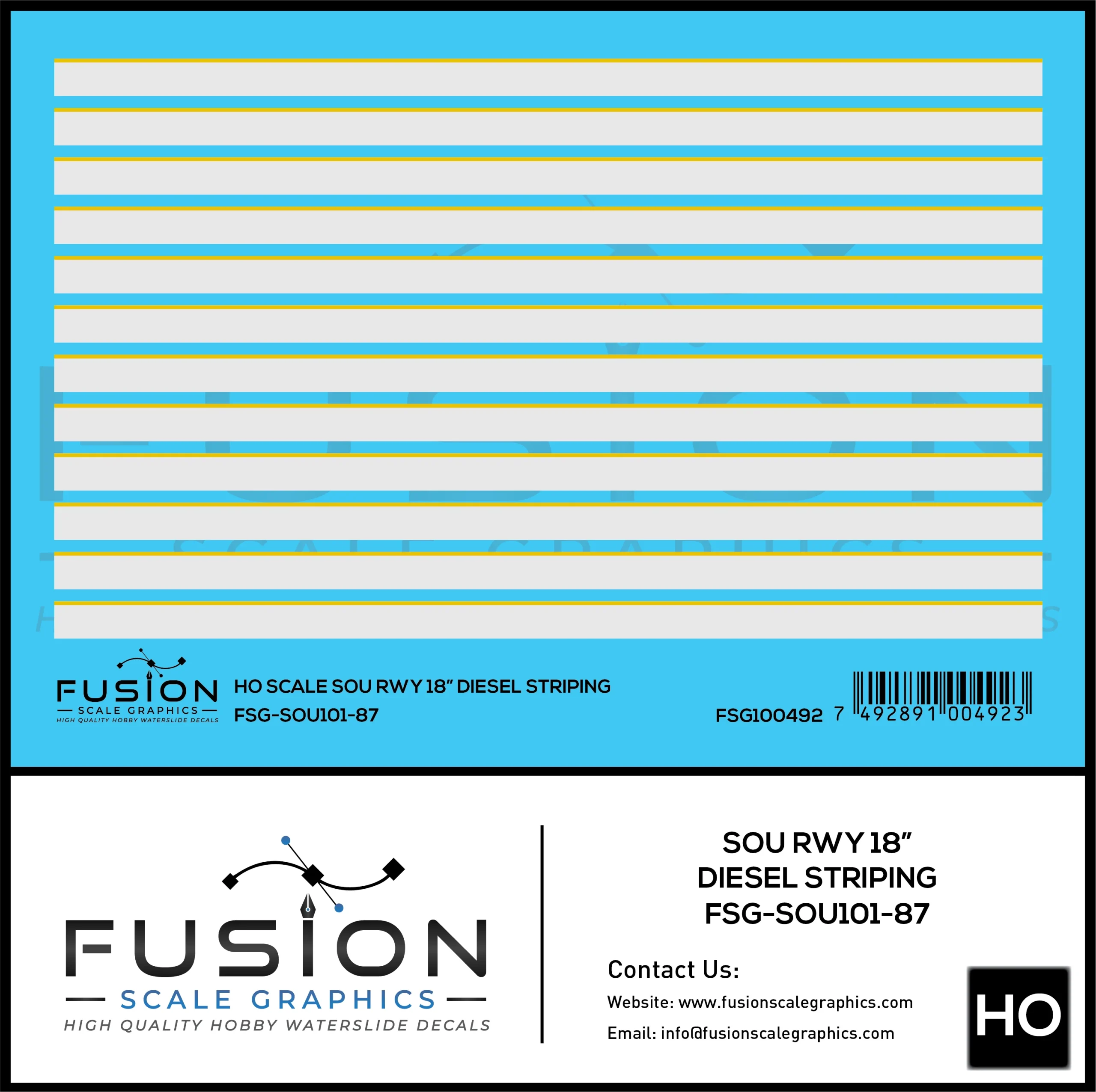 HO Scale Southern Railway 18" Diesel Locomotive Striping Decal Set - Fusion Scale Graphics