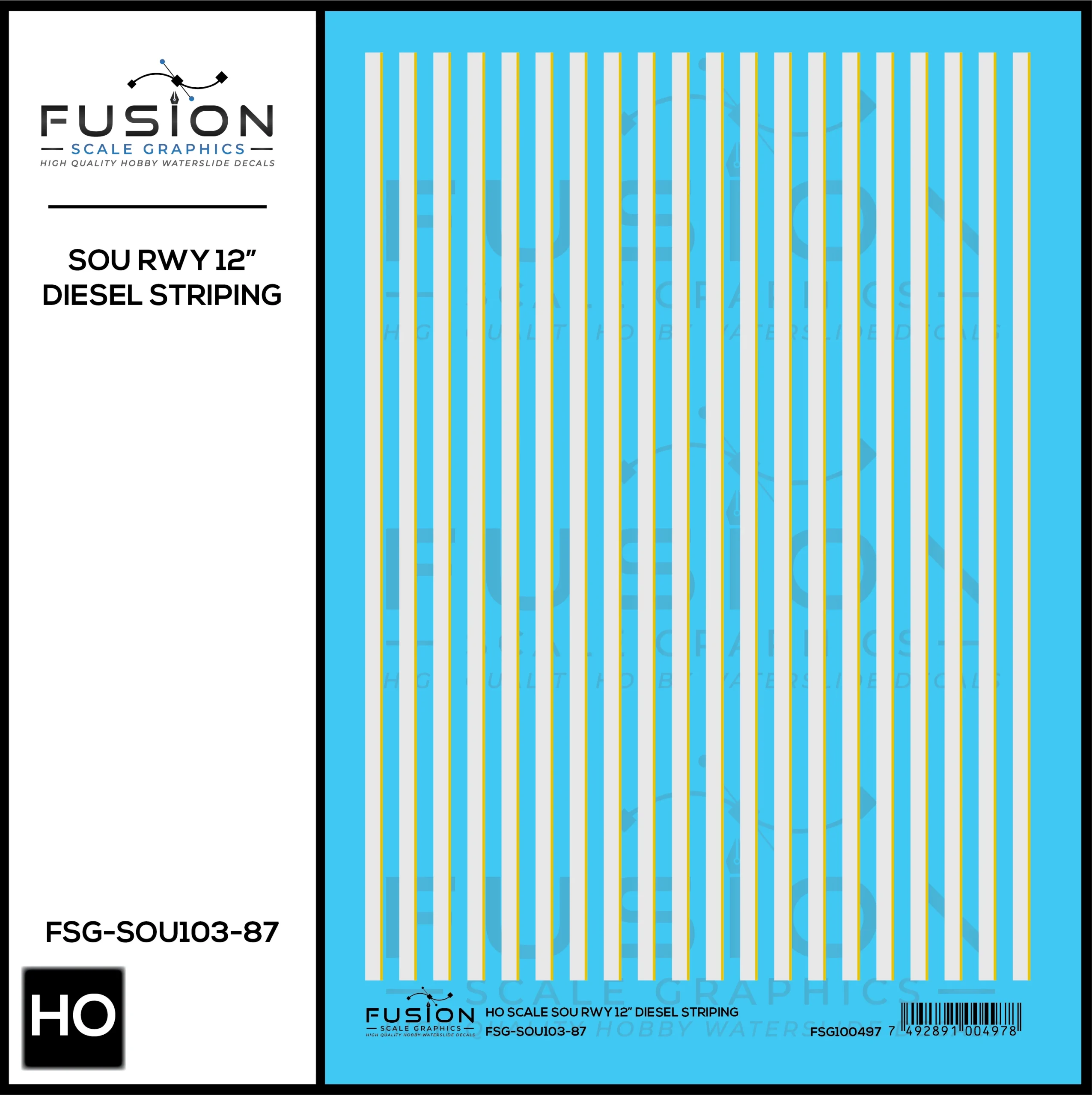 HO Scale Southern Railway 12" Diesel Locomotive Striping Decal Set - Fusion Scale Graphics