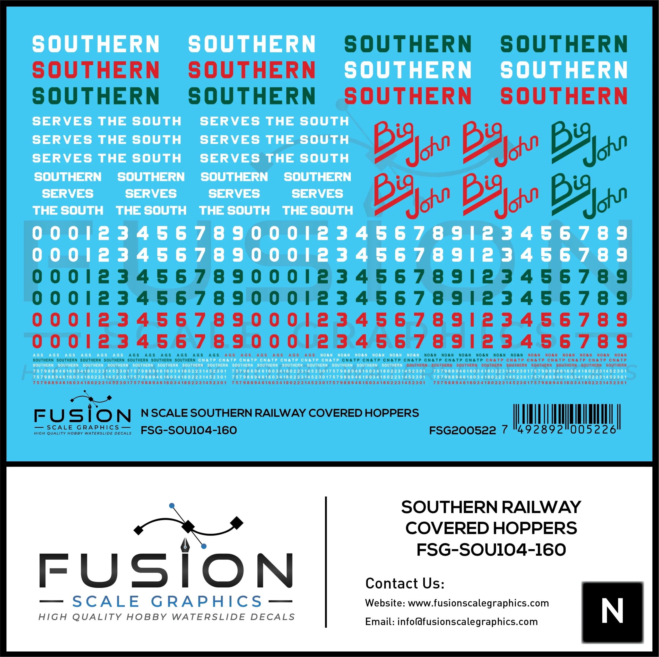 N Scale Southern Railway Covered Hoppers Decal Set - Fusion Scale Graphics