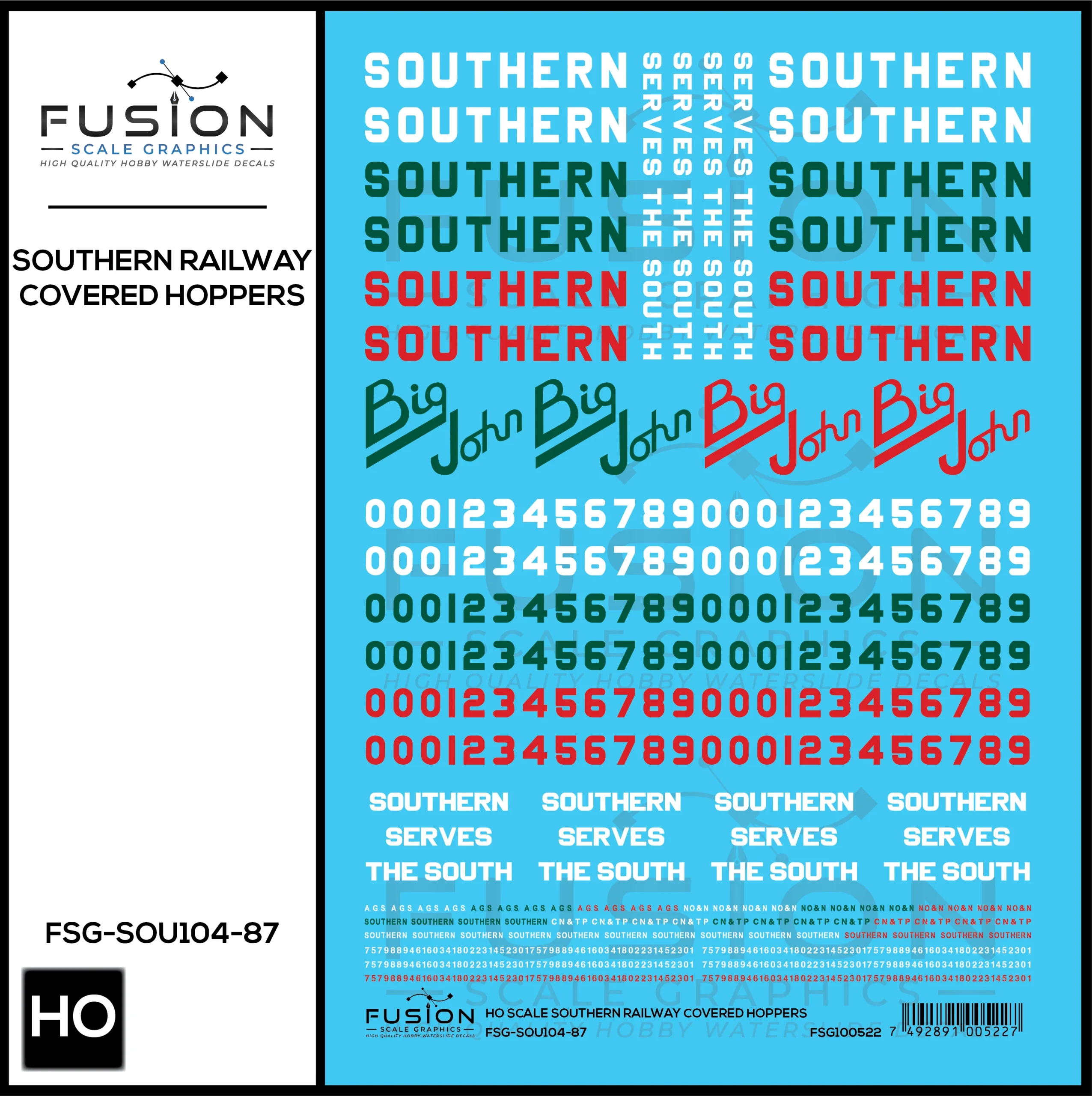 HO Scale Southern Railway Covered Hoppers Decal Set - Fusion Scale Graphics