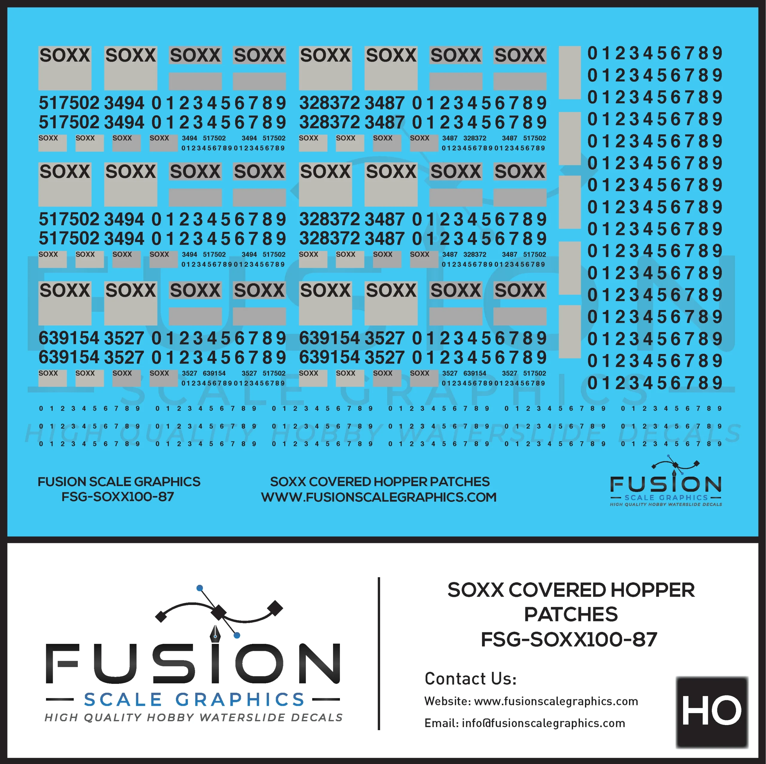 HO Scale SOXX Covered Hopper Patching Decal Set - Fusion Scale Graphics