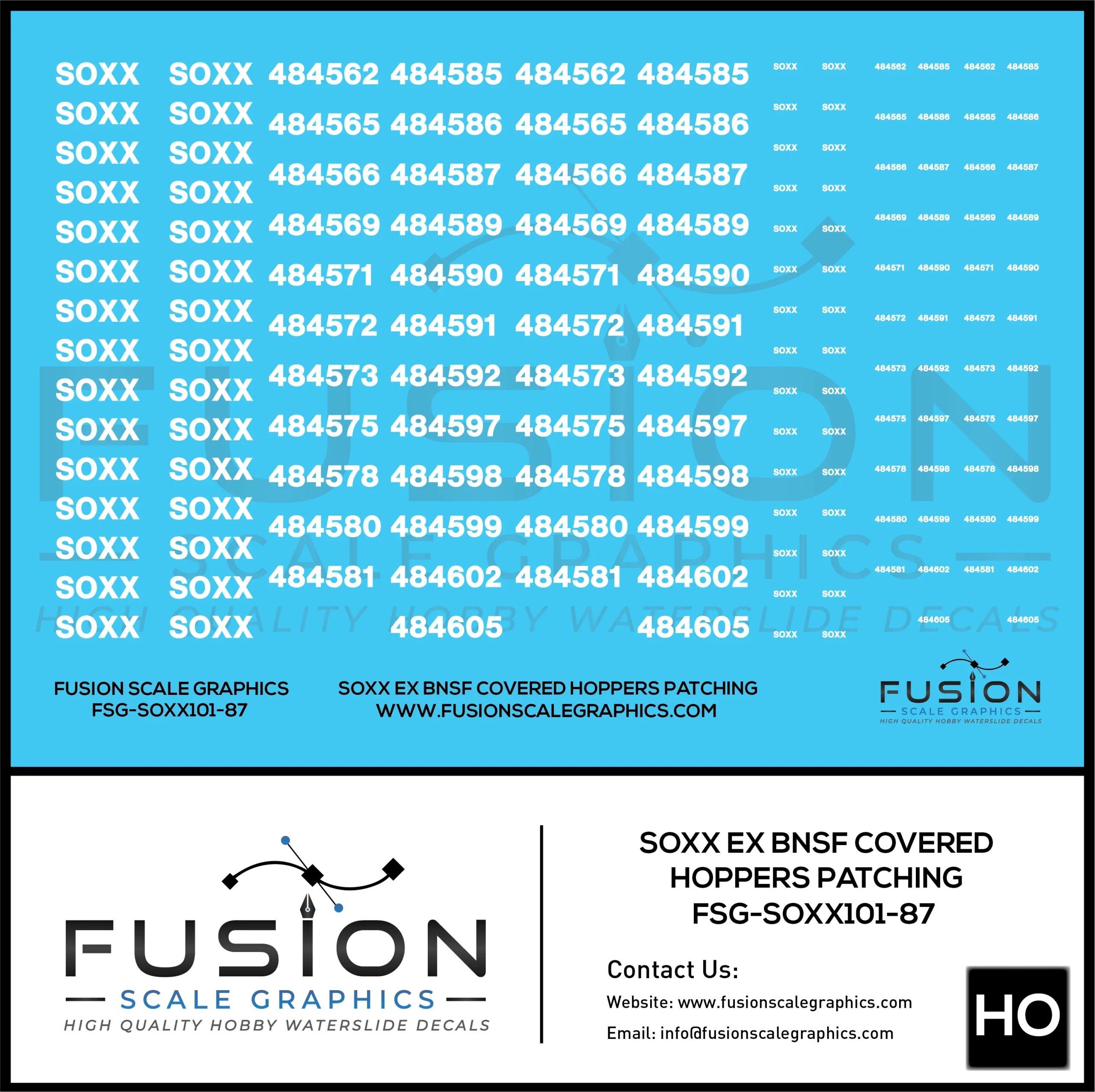 HO Scale SOXX Ex BNSF Covered Hopper Patching Decal Set - Fusion Scale Graphics