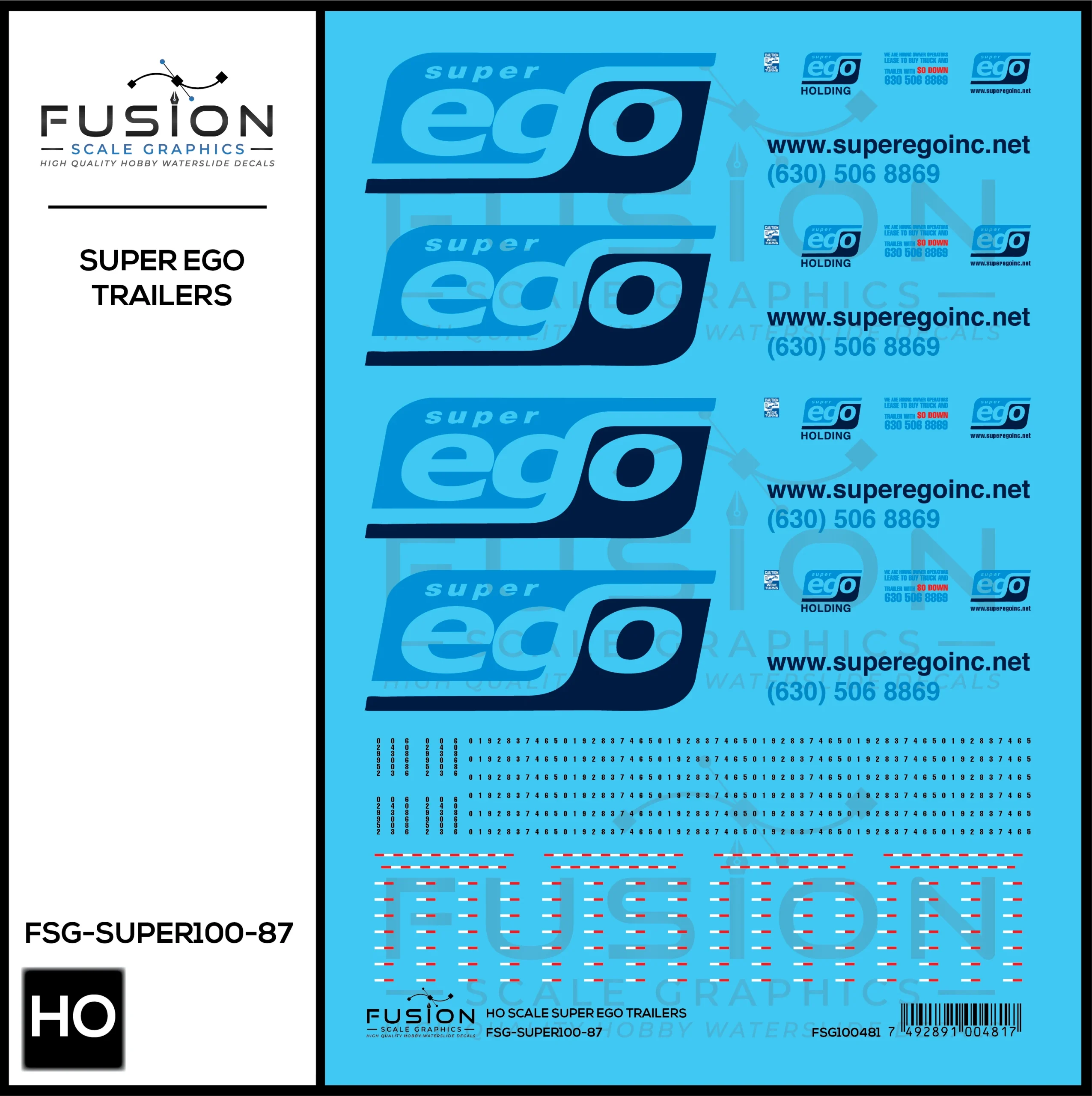 HO Scale Super Ego Semi Truck Trailer Decal Set - Fusion Scale Graphics