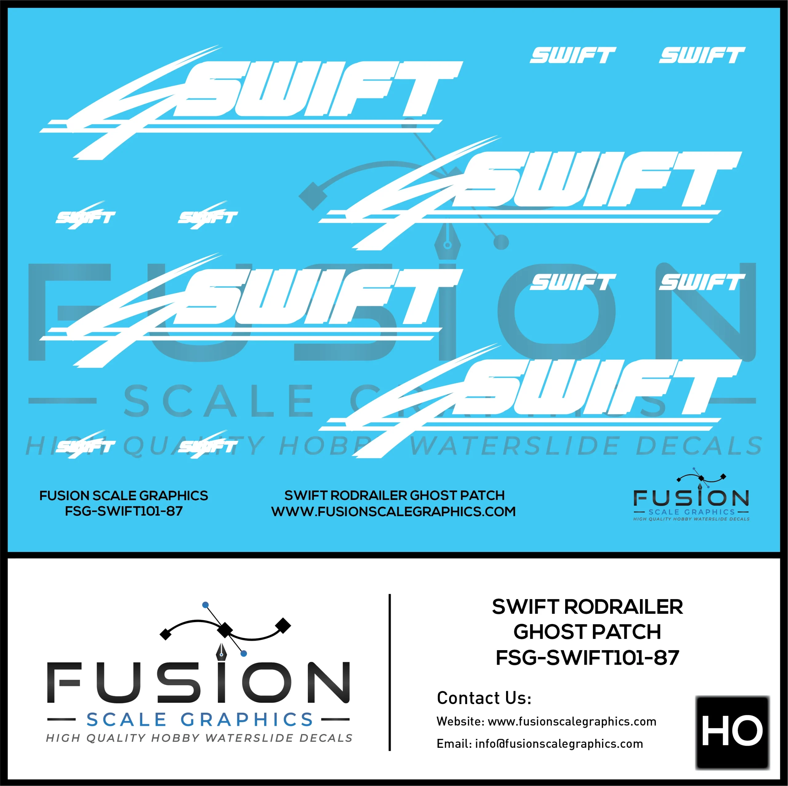 HO Scale Swift Ghost Logo Roadrailer Trailer Decal Set - Fusion Scale Graphics