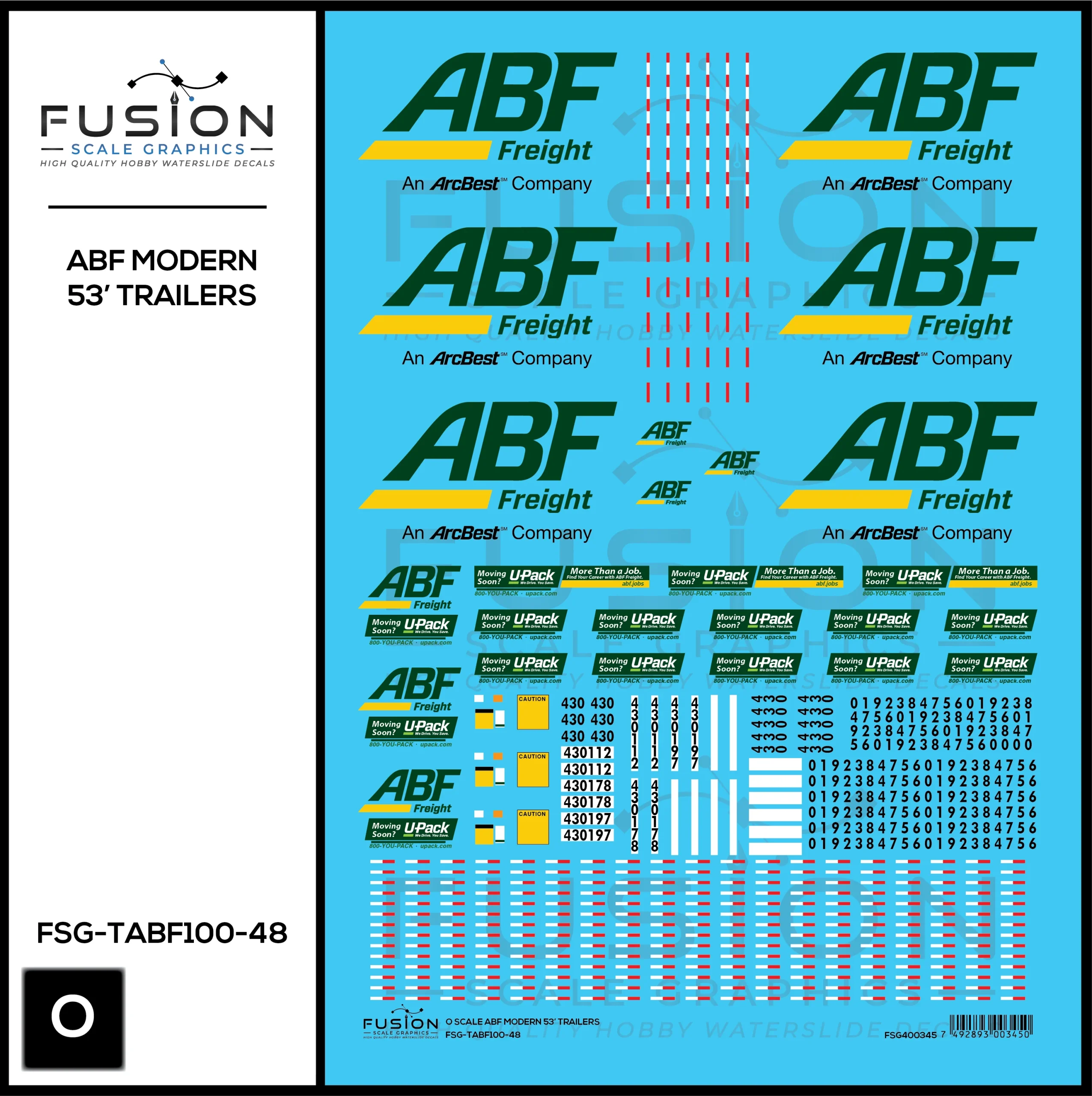 O Scale ABF Freight Modern 53' Truck Trailers Decal Set - Fusion Scale Graphics