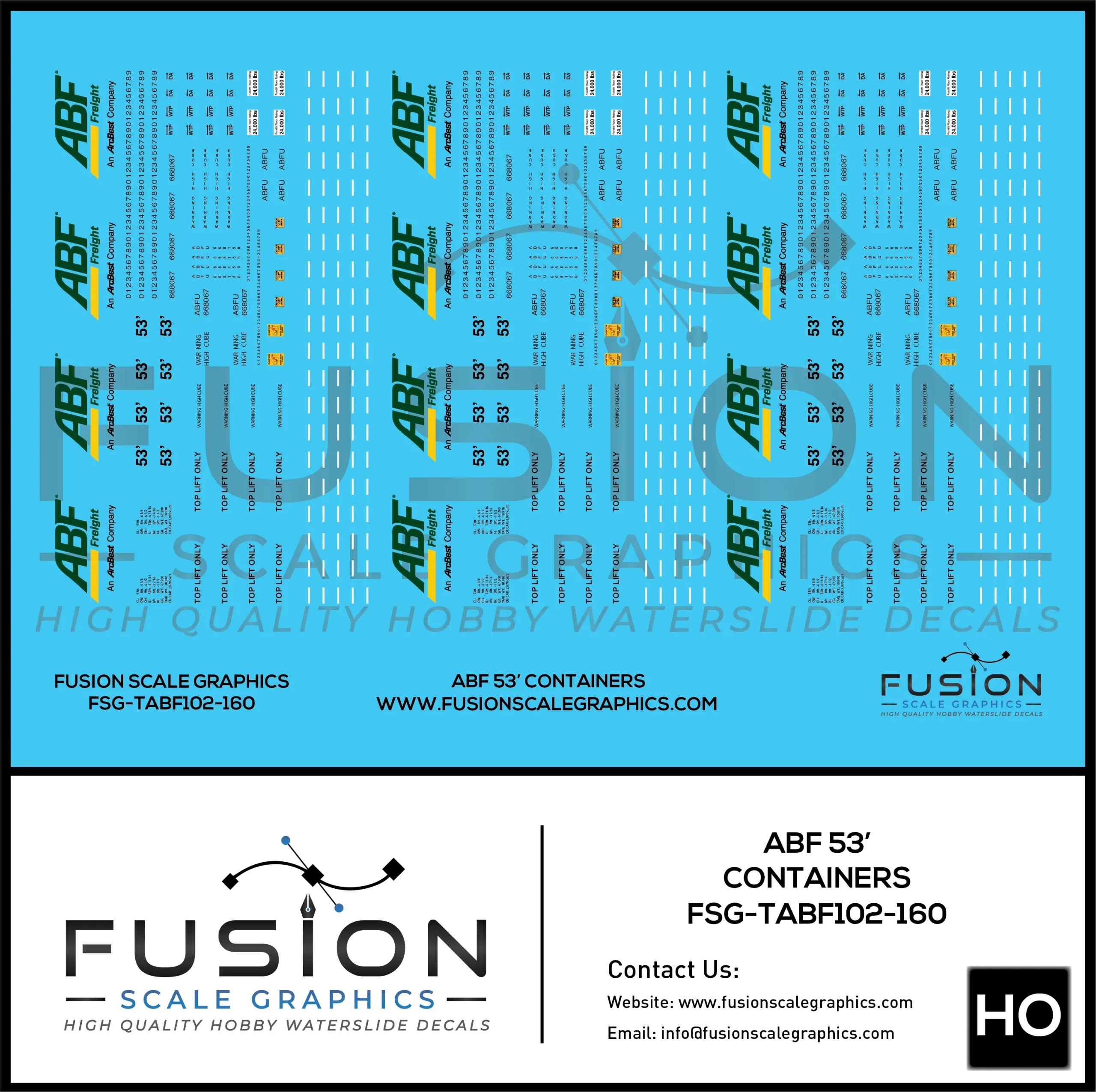 N Scale ABF Freight Modern 53' Containers Decal Set - Fusion Scale Graphics