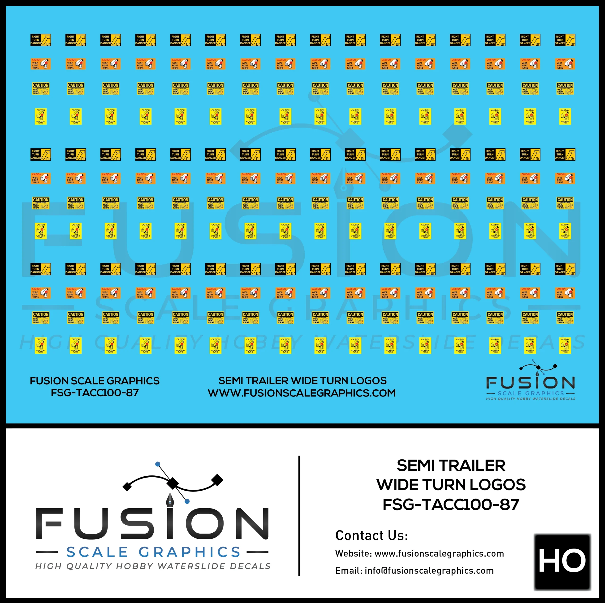 HO Scale Semi Truck Trailer Wide Turn Logo Decal Set - Fusion Scale Graphics
