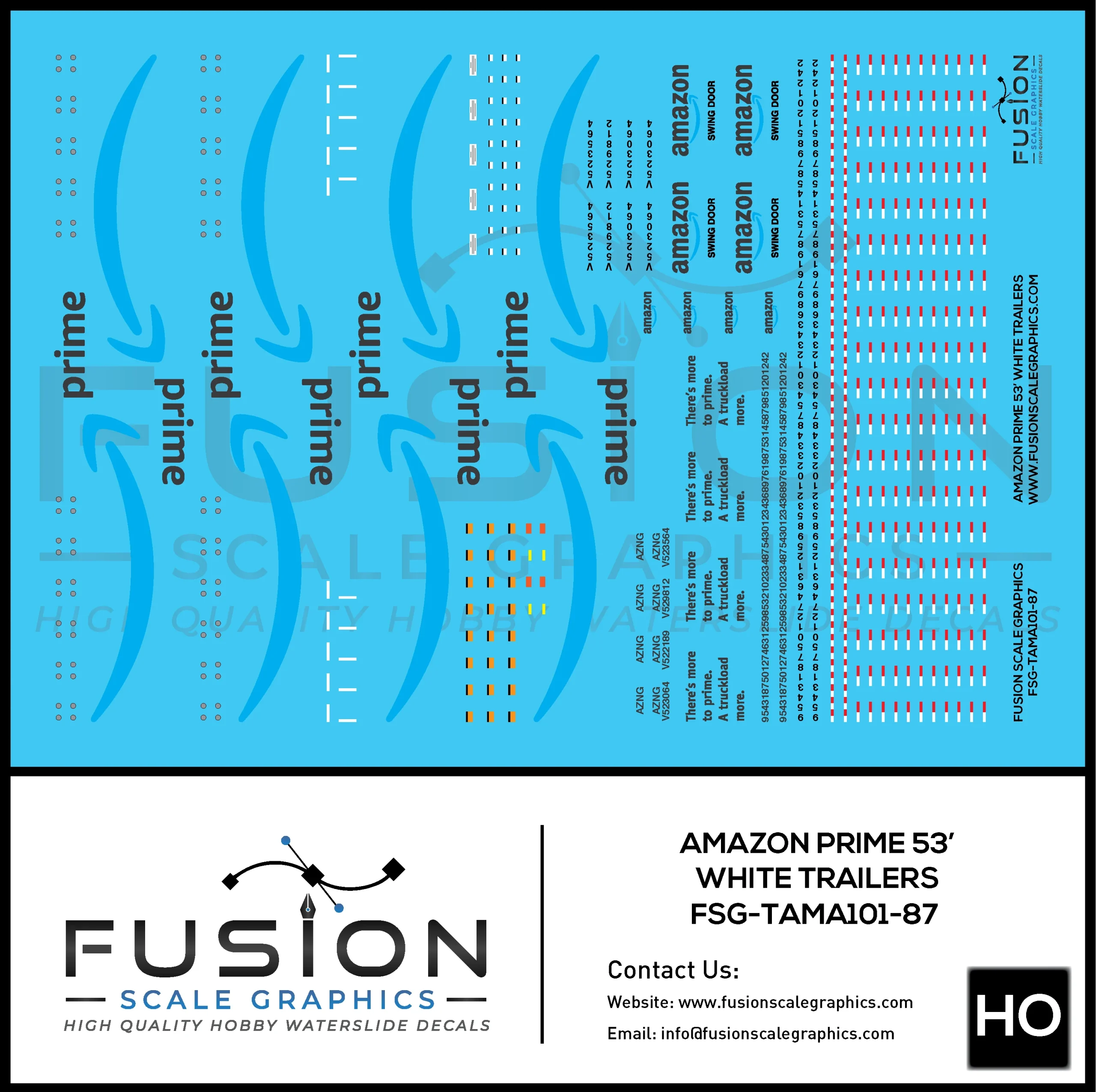HO Scale Amazon White 53' Truck Trailers Decal Set - Fusion Scale Graphics