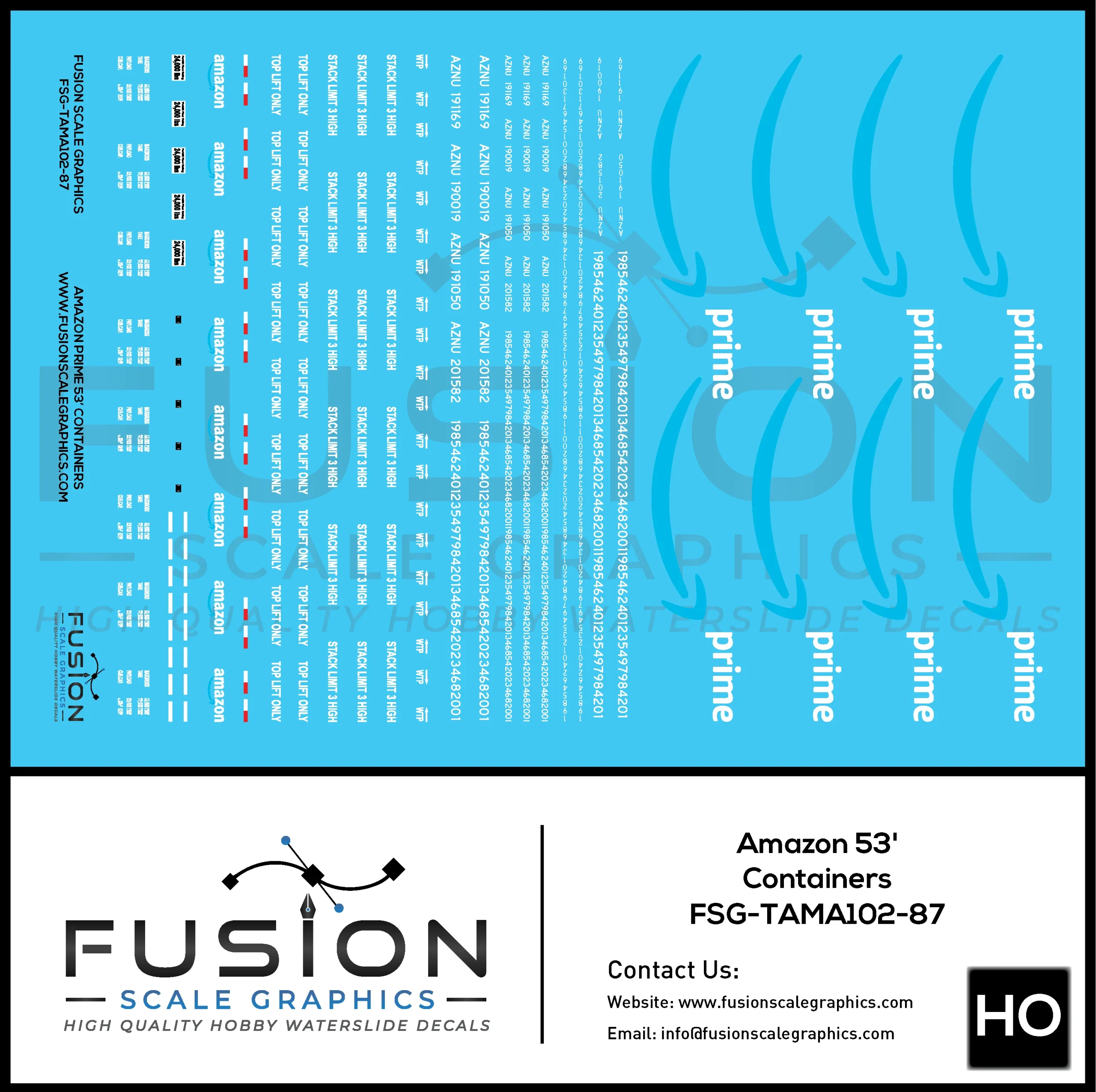 HO Scale Amazon 53' Containers Decal Set - Fusion Scale Graphics
