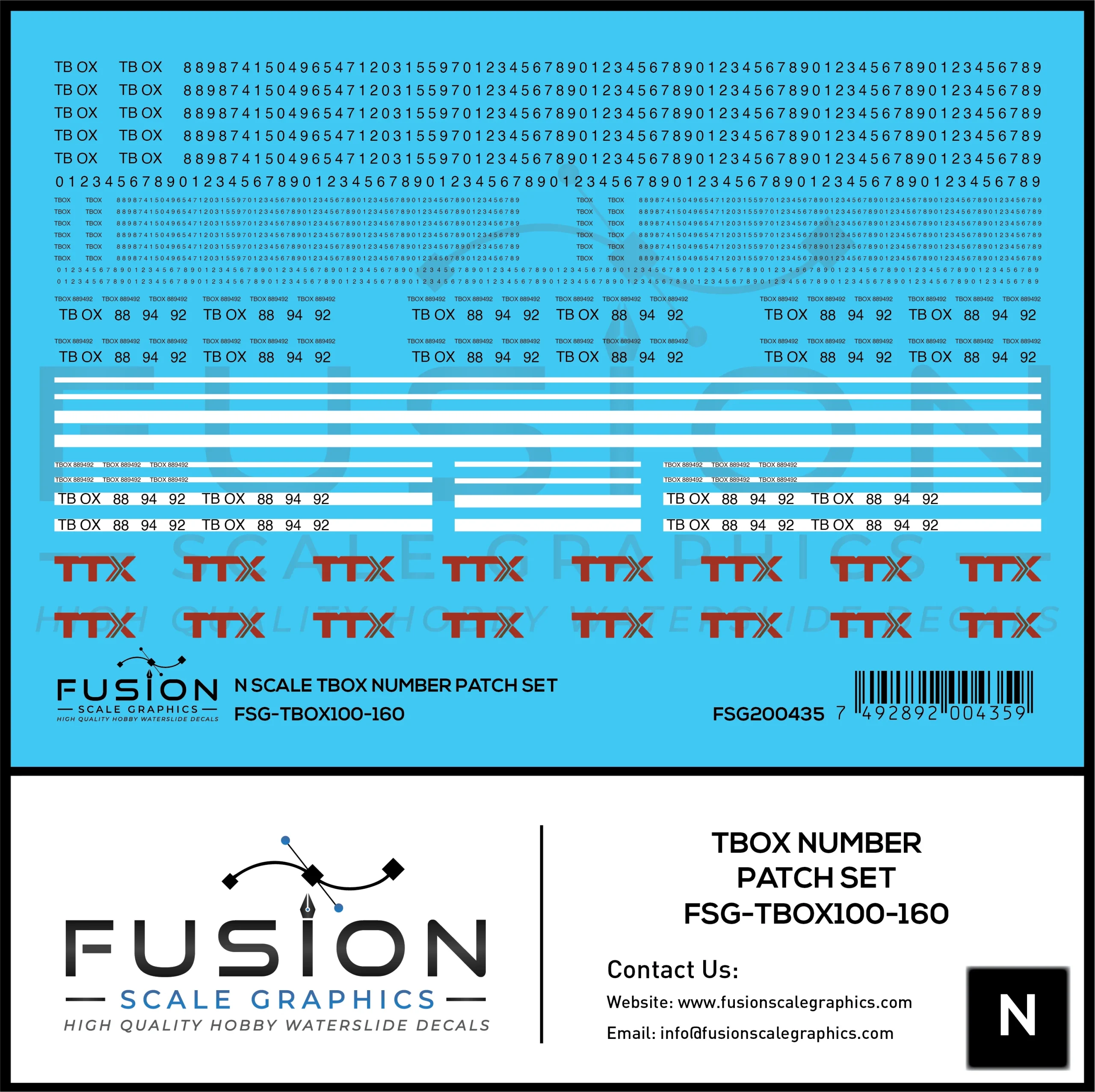 N Scale TBOX Car Number Patching Decal Set - Fusion Scale Graphics