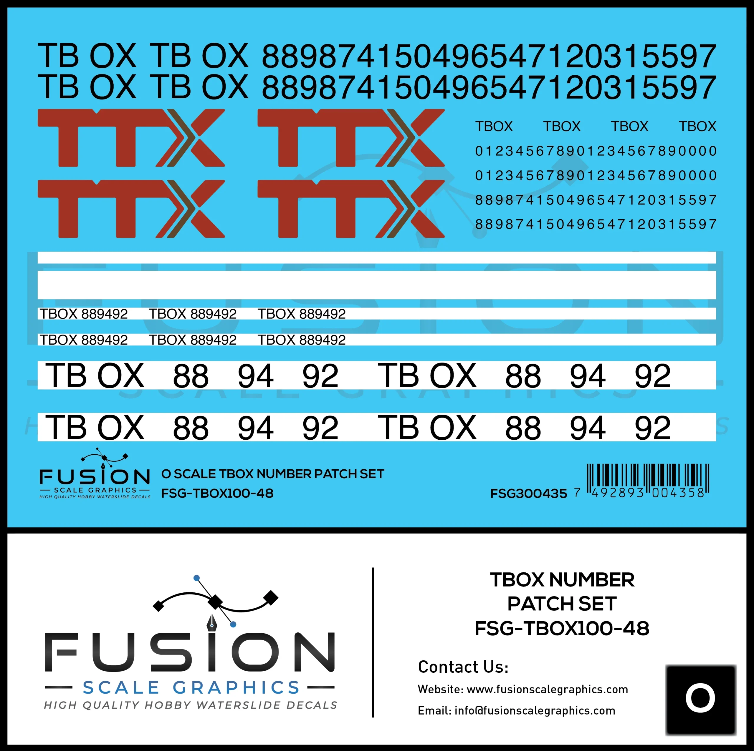 O Scale TBOX Car Number Patching Decal Set - Fusion Scale Graphics