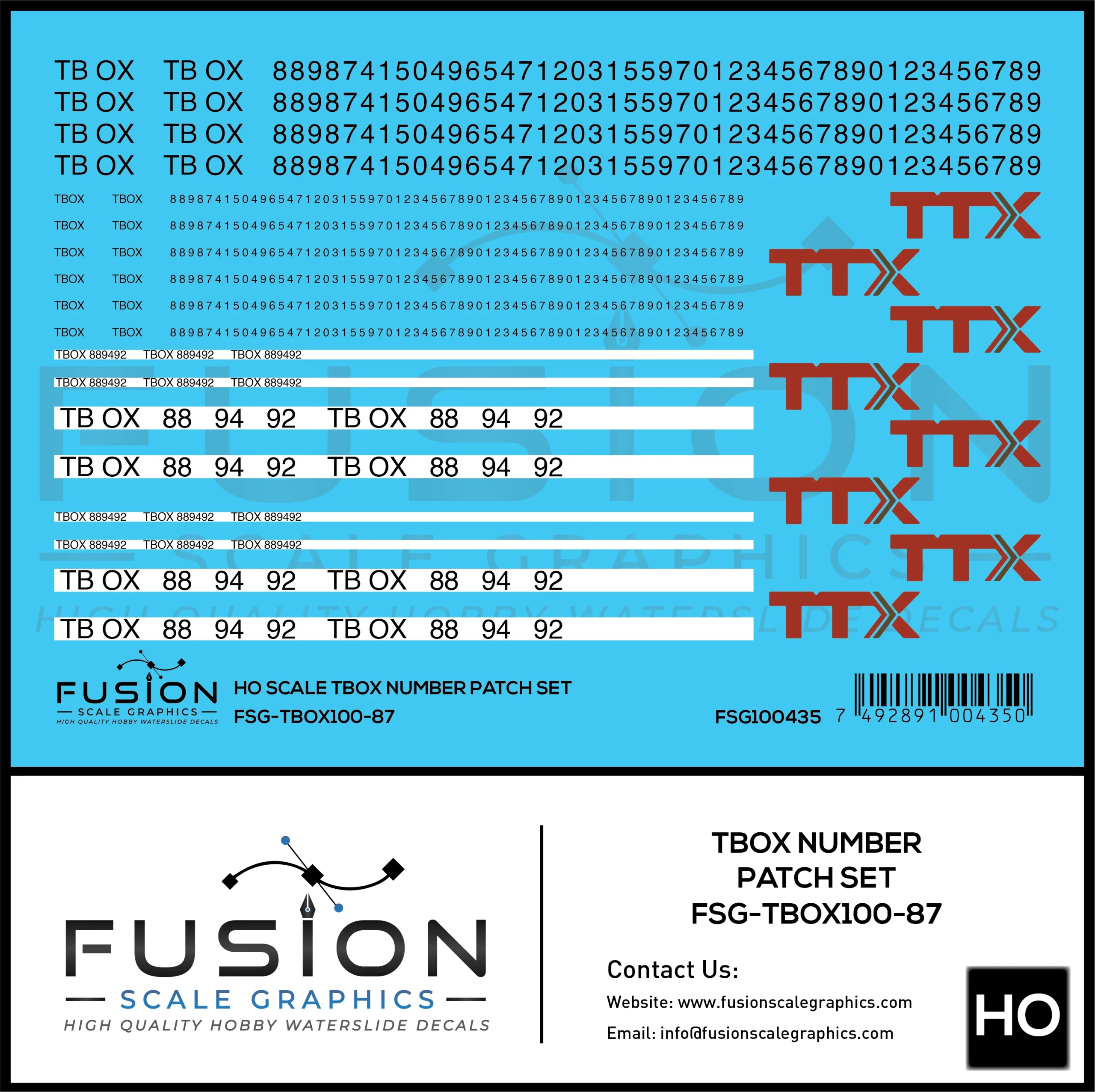 HO Scale TBOX Car Number Patching Decal Set - Fusion Scale Graphics
