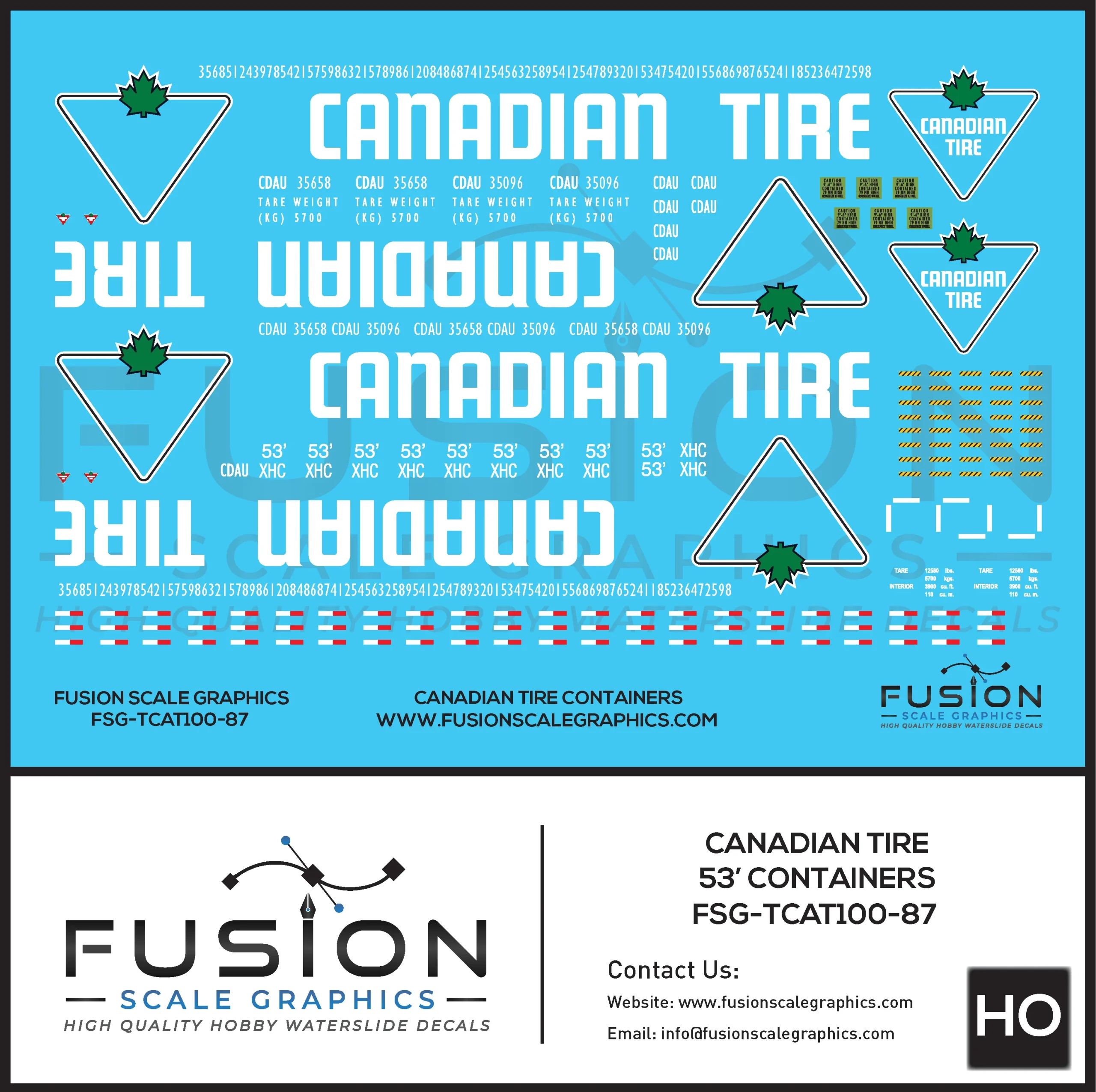 HO Scale Canadian Tire 53' Container Decal Set - Fusion Scale Graphics