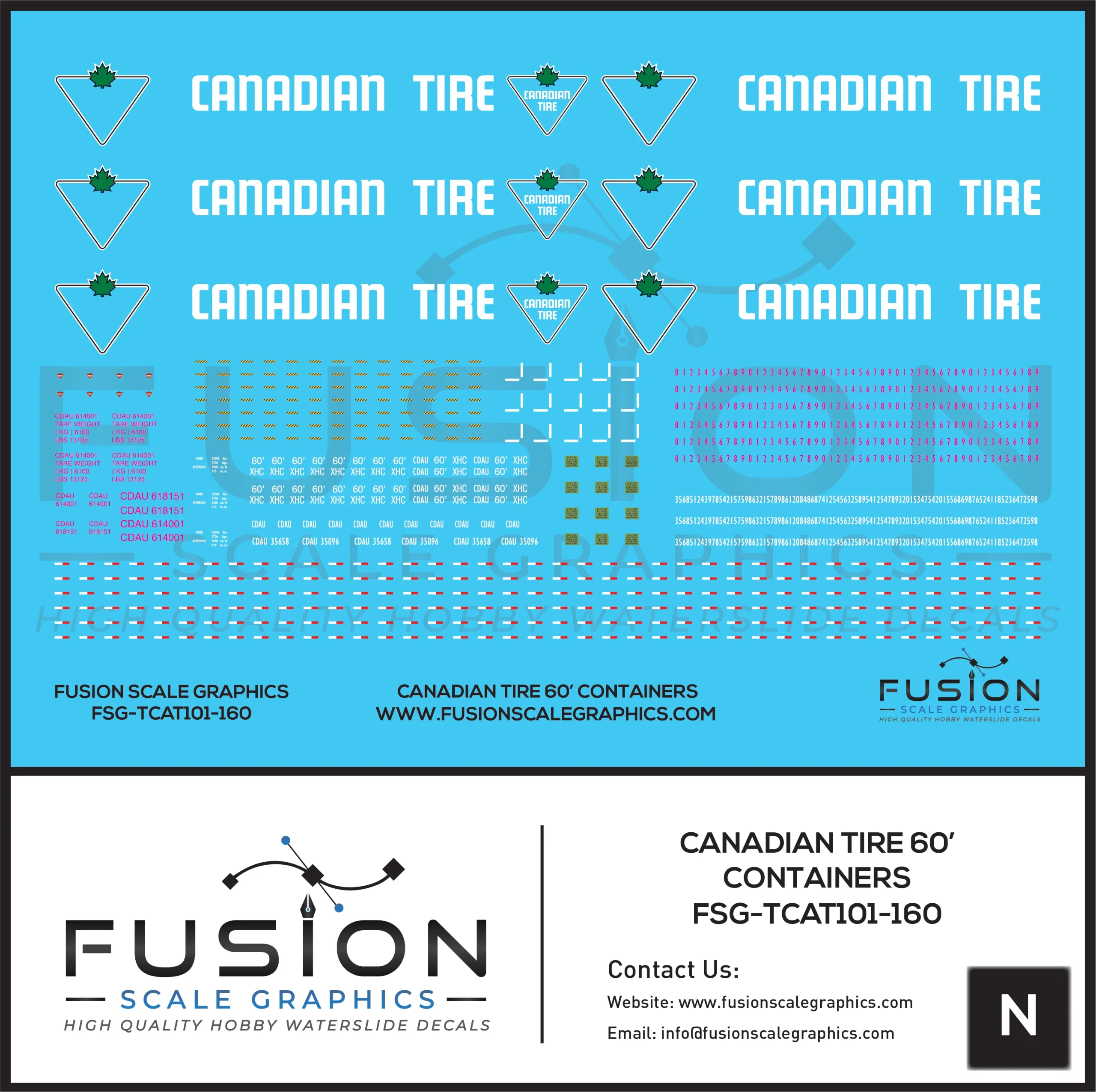 N Scale Canadian Tire 60' Container Decal Set - Fusion Scale Graphics
