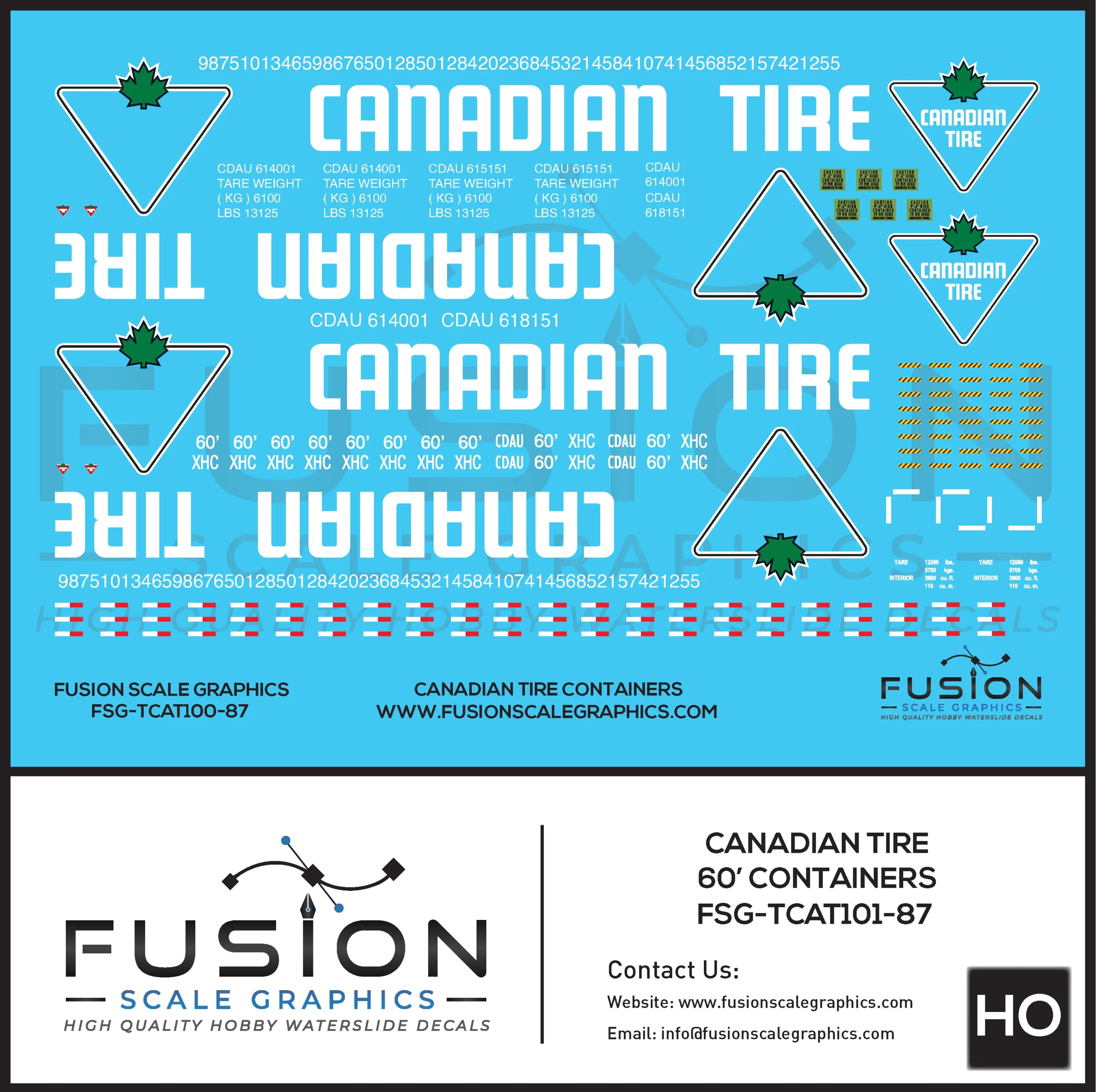 HO Scale Canadian Tire 60' Container Decal Set - Fusion Scale Graphics