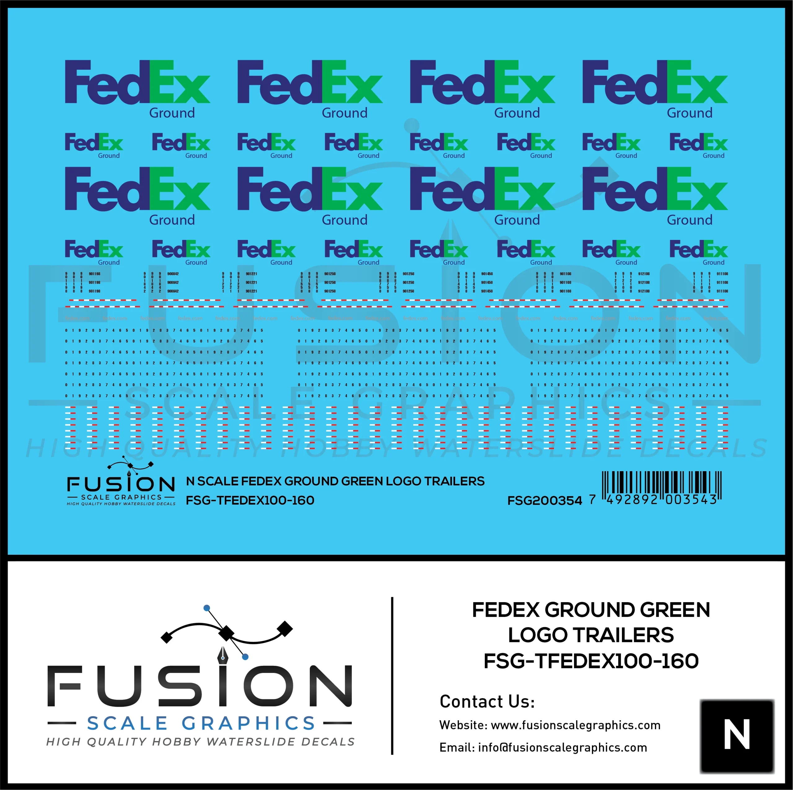 N Scale FedEx Ground Green Freight Trailer Decal Set - Fusion Scale Graphics