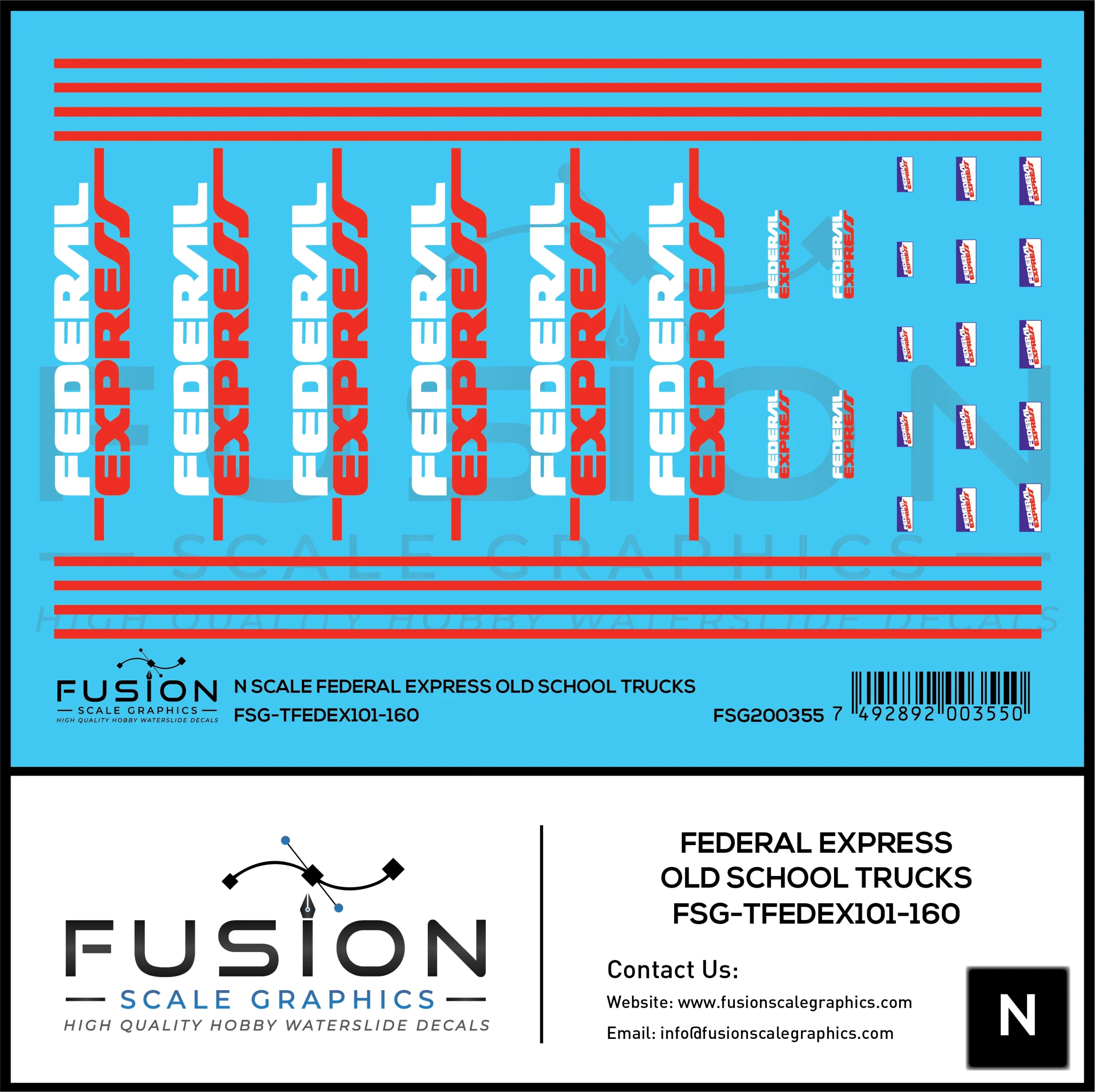 N Scale Federal Express Purple and White Old Trailers and Truck Decal Set - Fusion Scale Graphics