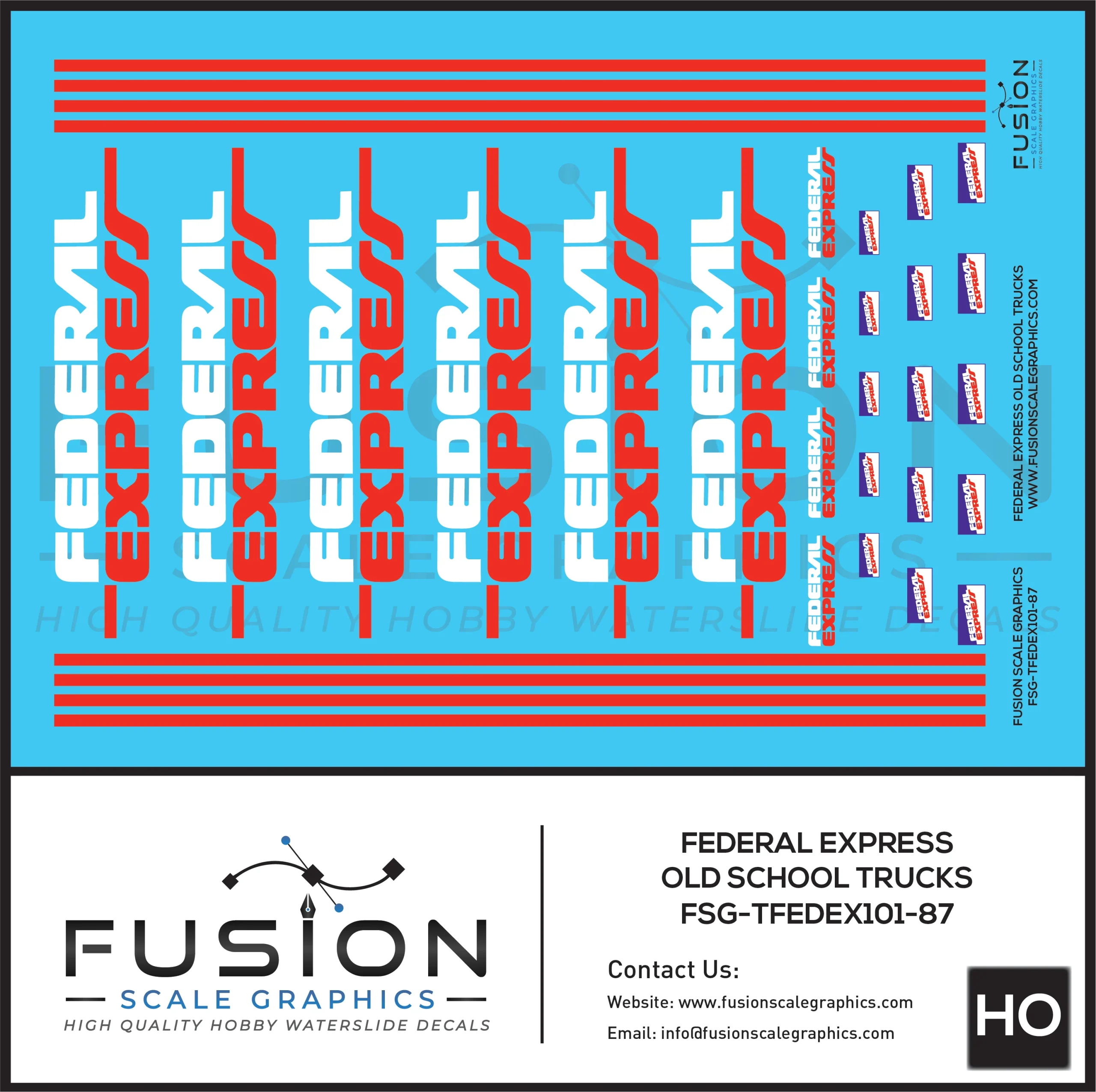 HO Scale Federal Express Purple and White Old Trailers and Truck Decal Set - Fusion Scale Graphics