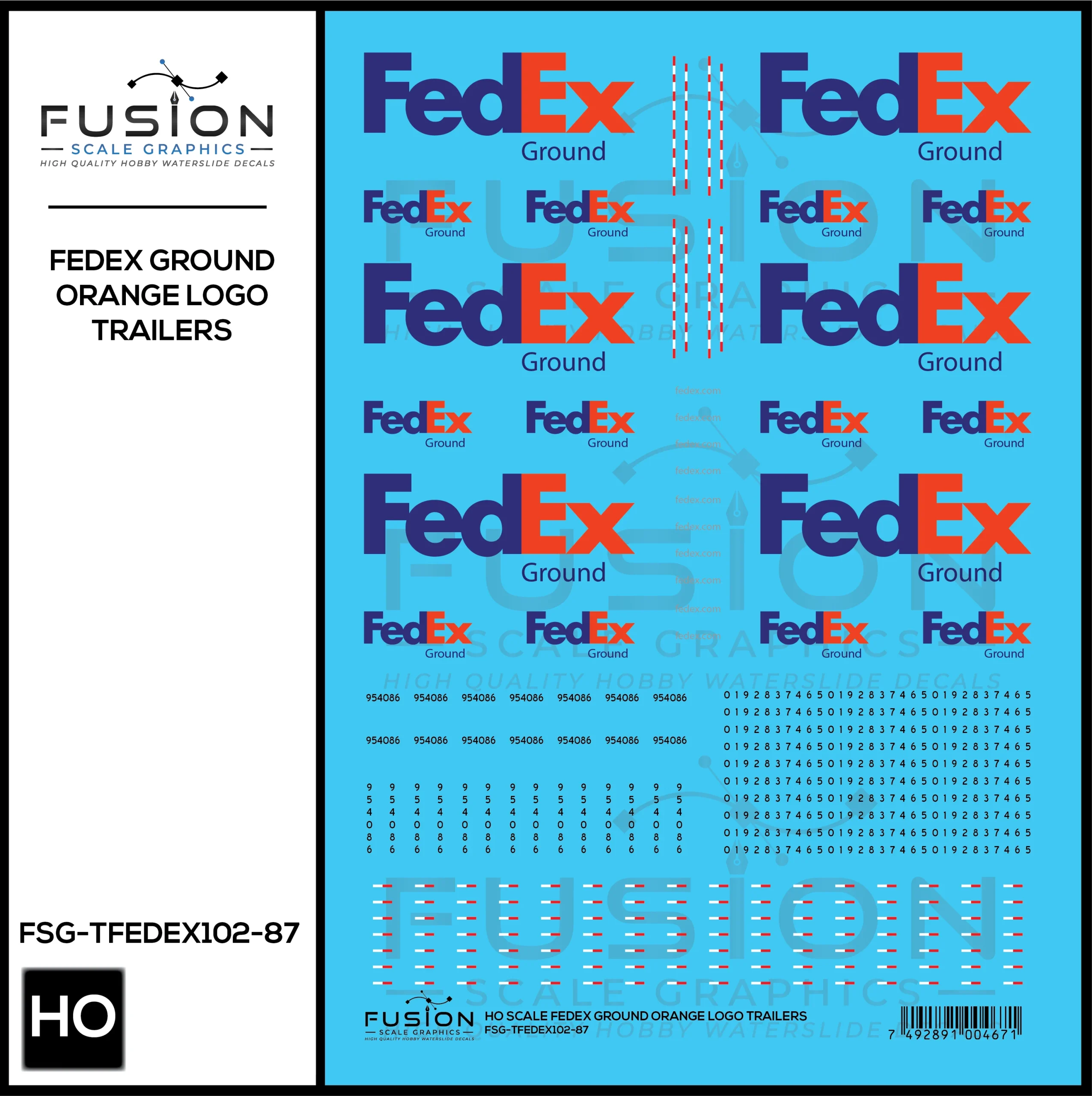 HO Scale FedEx Ground Orange Trailer Decal Set - Fusion Scale Graphics