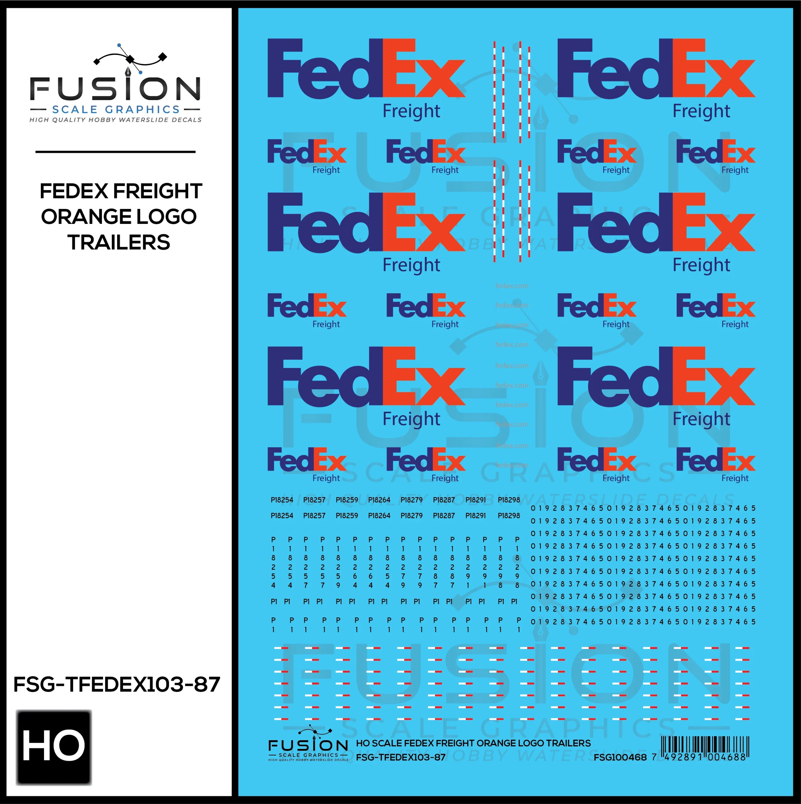 HO Scale FedEx Freight Orange Trailer Decal Set - Fusion Scale Graphics