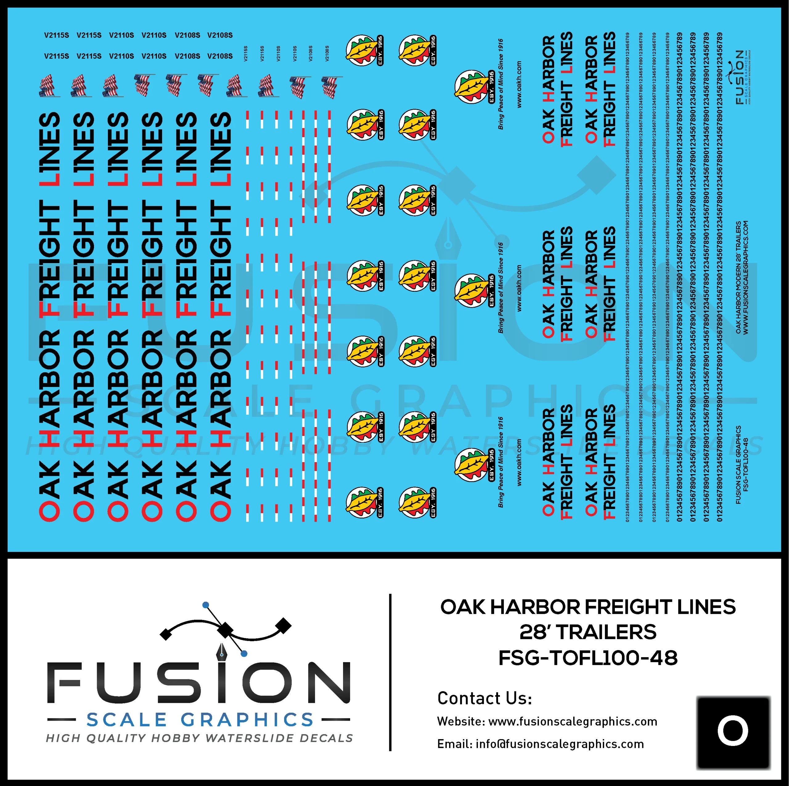 O Scale Oak Harbor Freight Lines 28' Trailers Decal Set - Fusion Scale Graphics