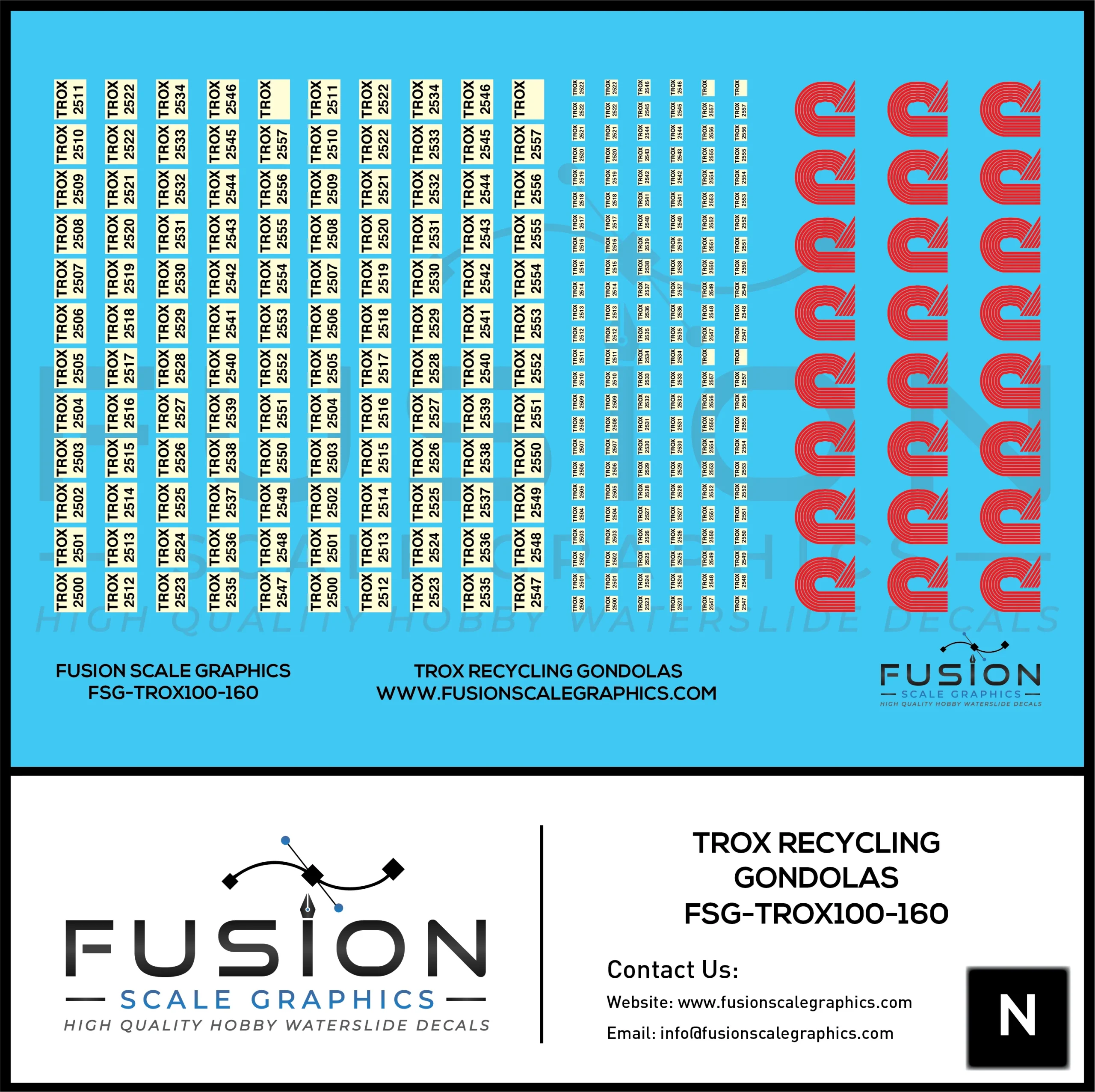 N Scale TROX Recycling Gondolas Decal Set - Fusion Scale Graphics
