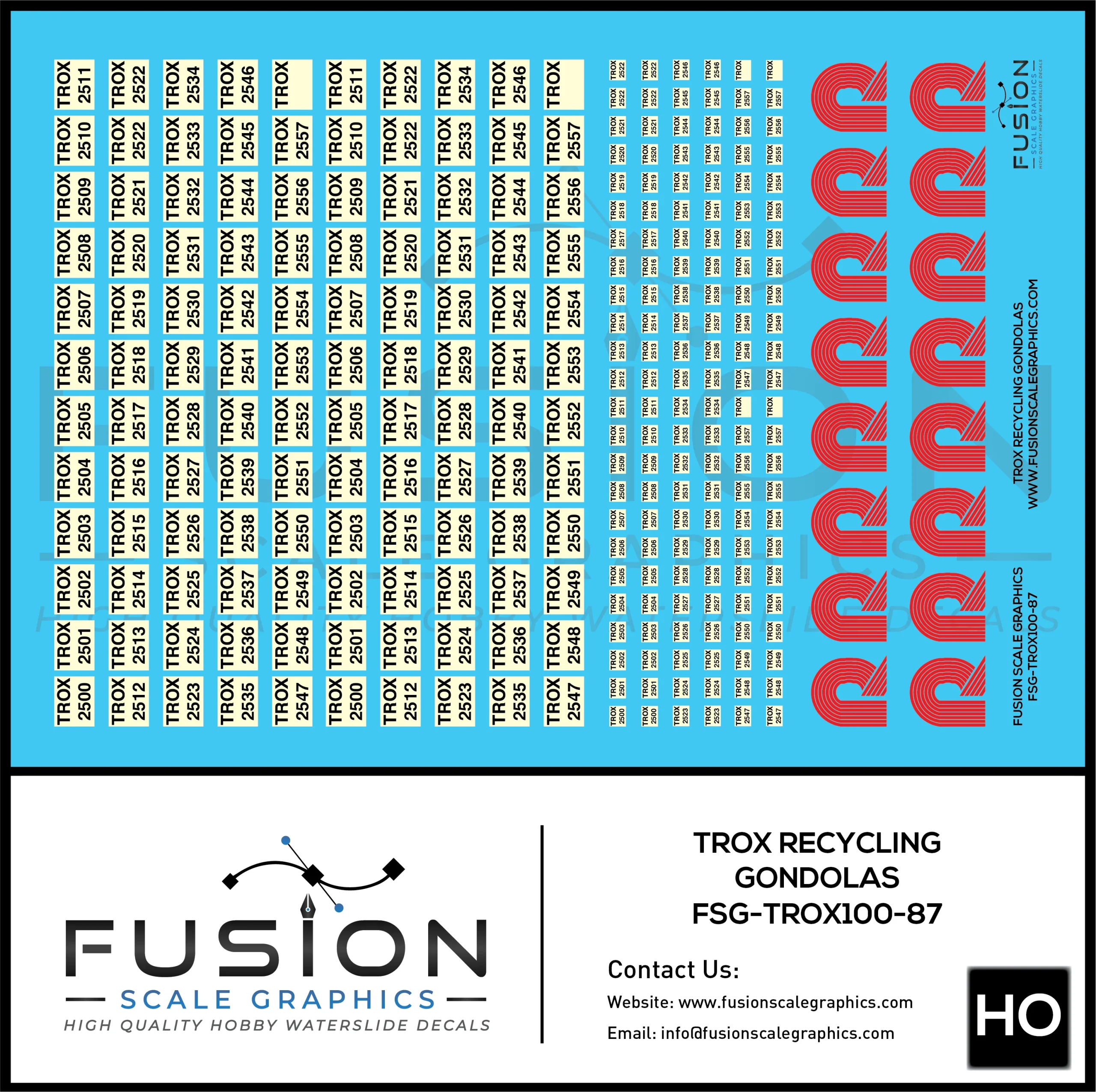 HO Scale TROX Recycling Gondolas Decal Set - Fusion Scale Graphics