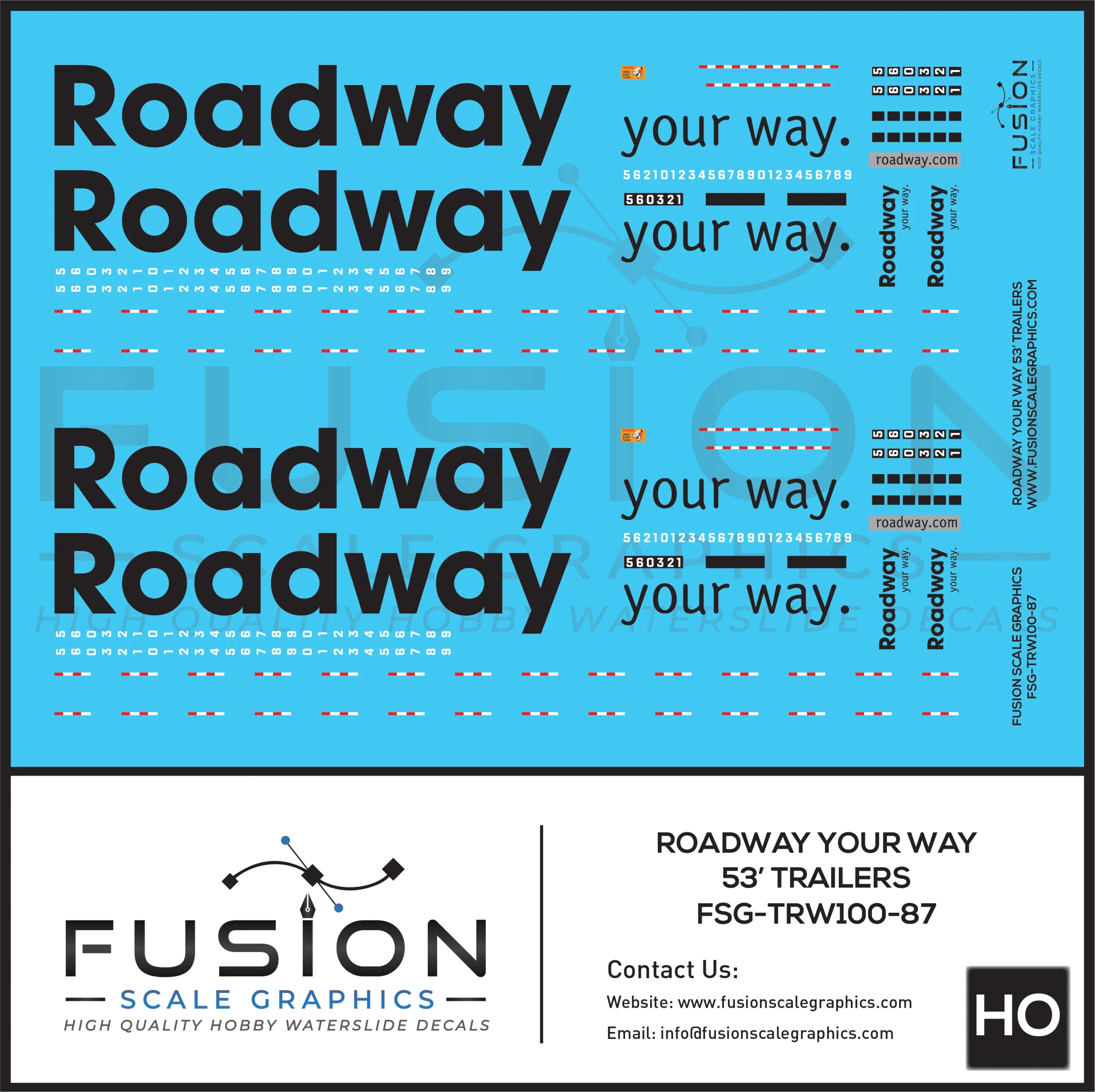 HO Scale Roadway 53' Truck Trailers Decal Set - Fusion Scale Graphics