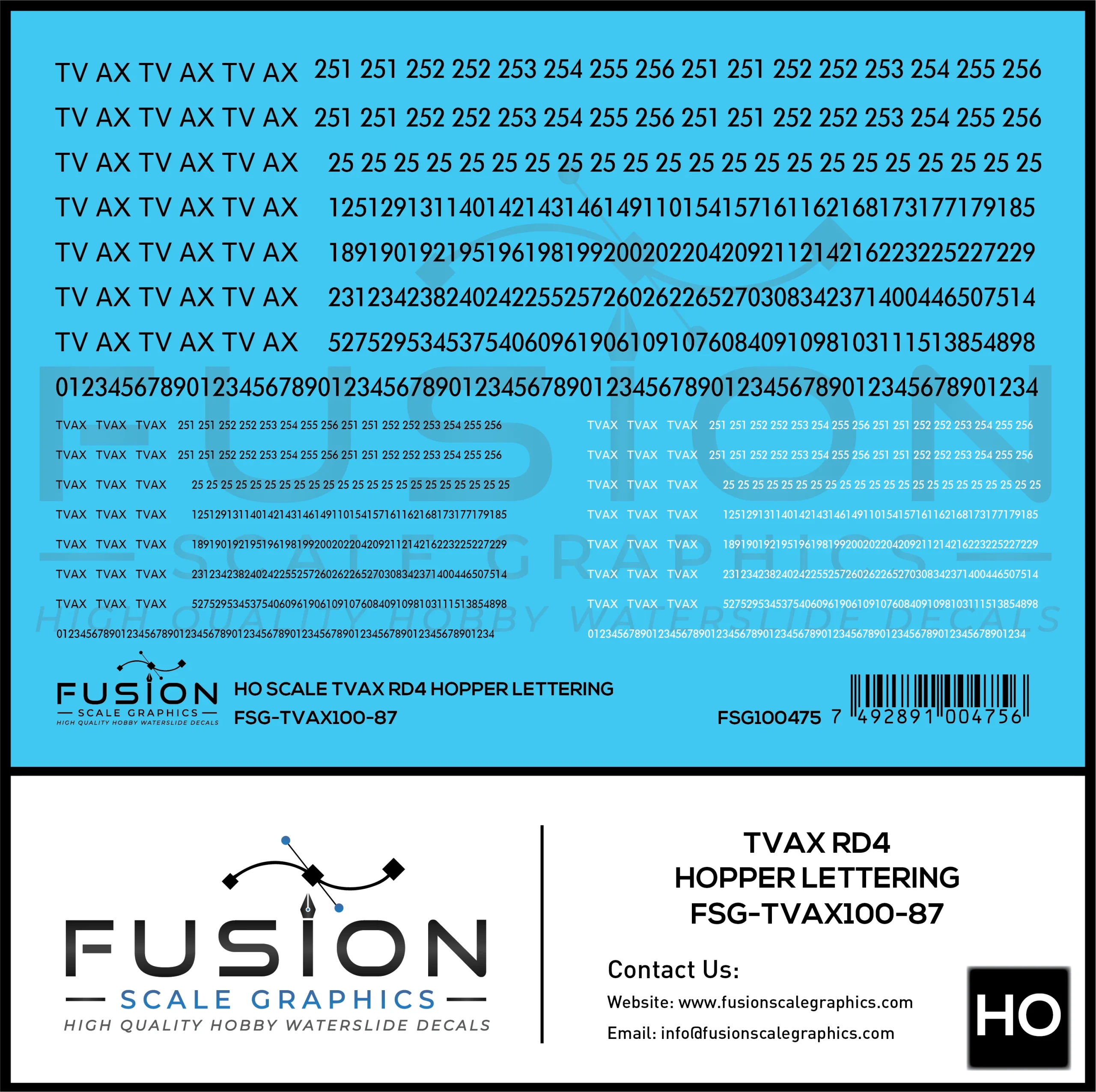 HO Scale TVAX RD4 Coal Hoppers Lettering Decal Set - Fusion Scale Graphics