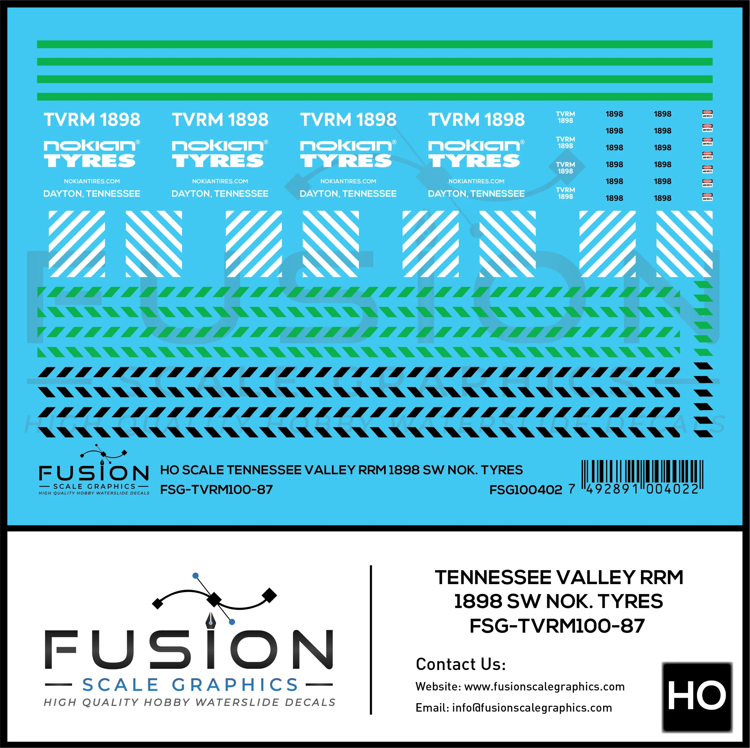 HO Scale Tennessee Valley Railroad Museum 1898 Nokian Tyres Decal Set - Fusion Scale Graphics